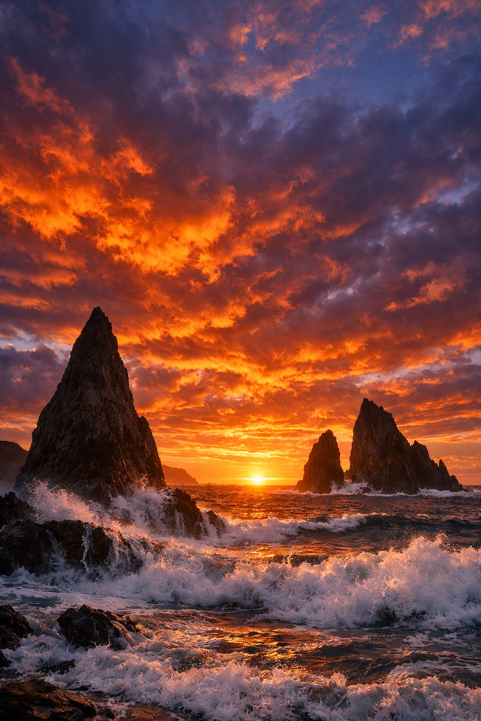Dramatic sunset coast with a low horizon to avoid common landscape photography composition errors.