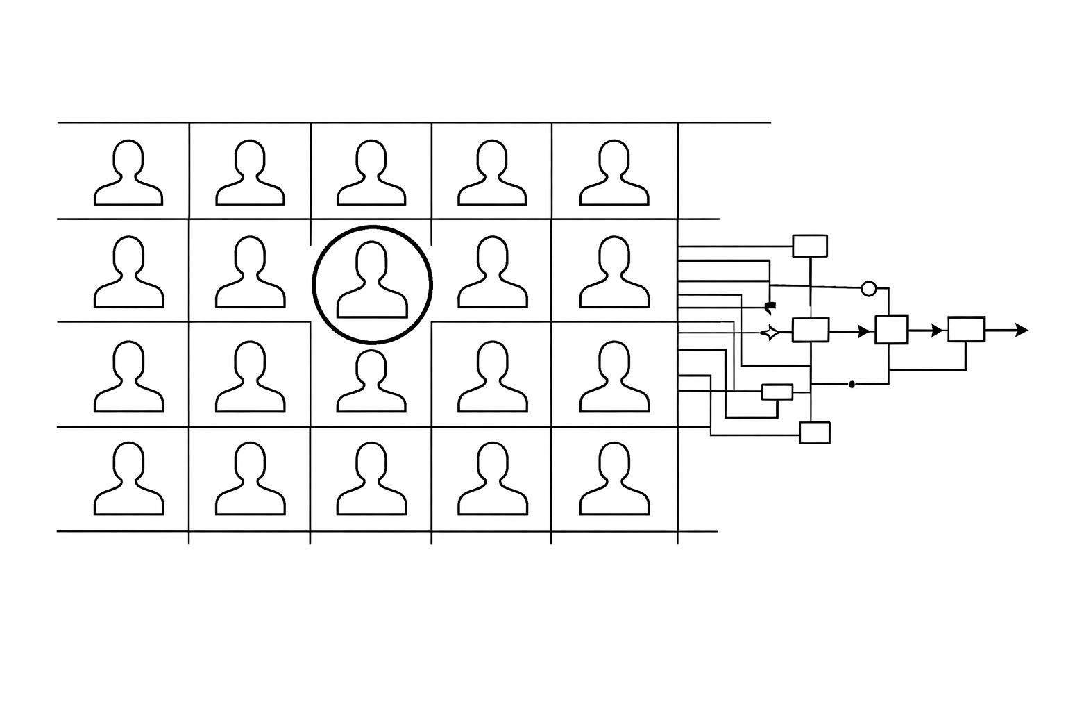 Geometric illustration of the EOS Right Seat concept and structured business process components.