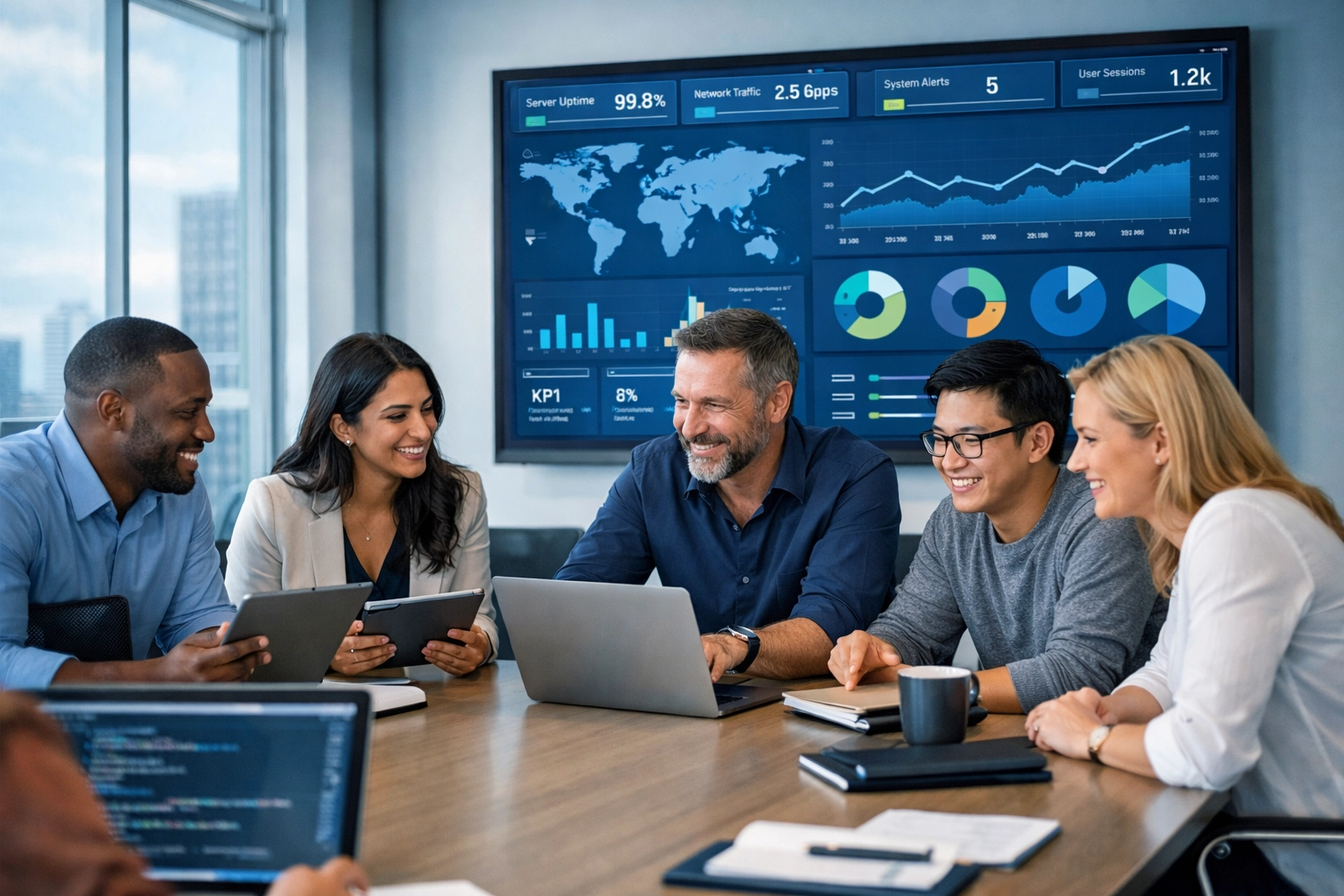 IT team collaborating with unified vendor management dashboard after successful consolidation