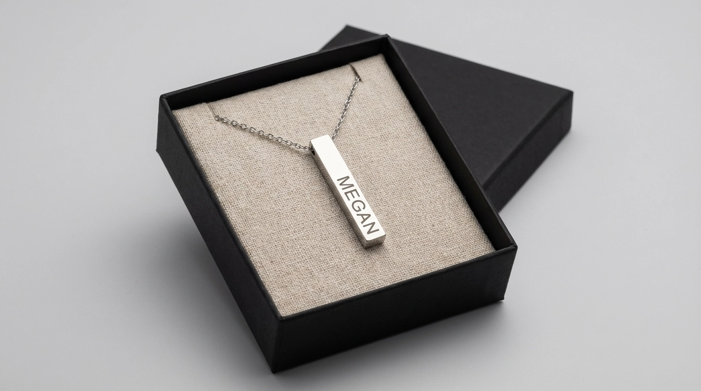 Megan Minimalist Name Bar Necklace in Gift Box