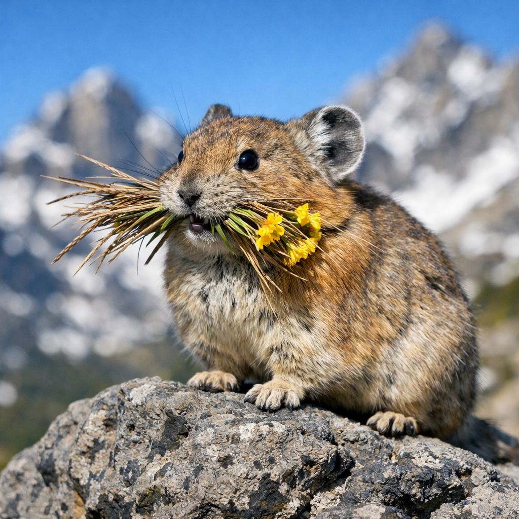 American Pika on volcanic rock in Yellowstone, part of a student citizen science habitat study.