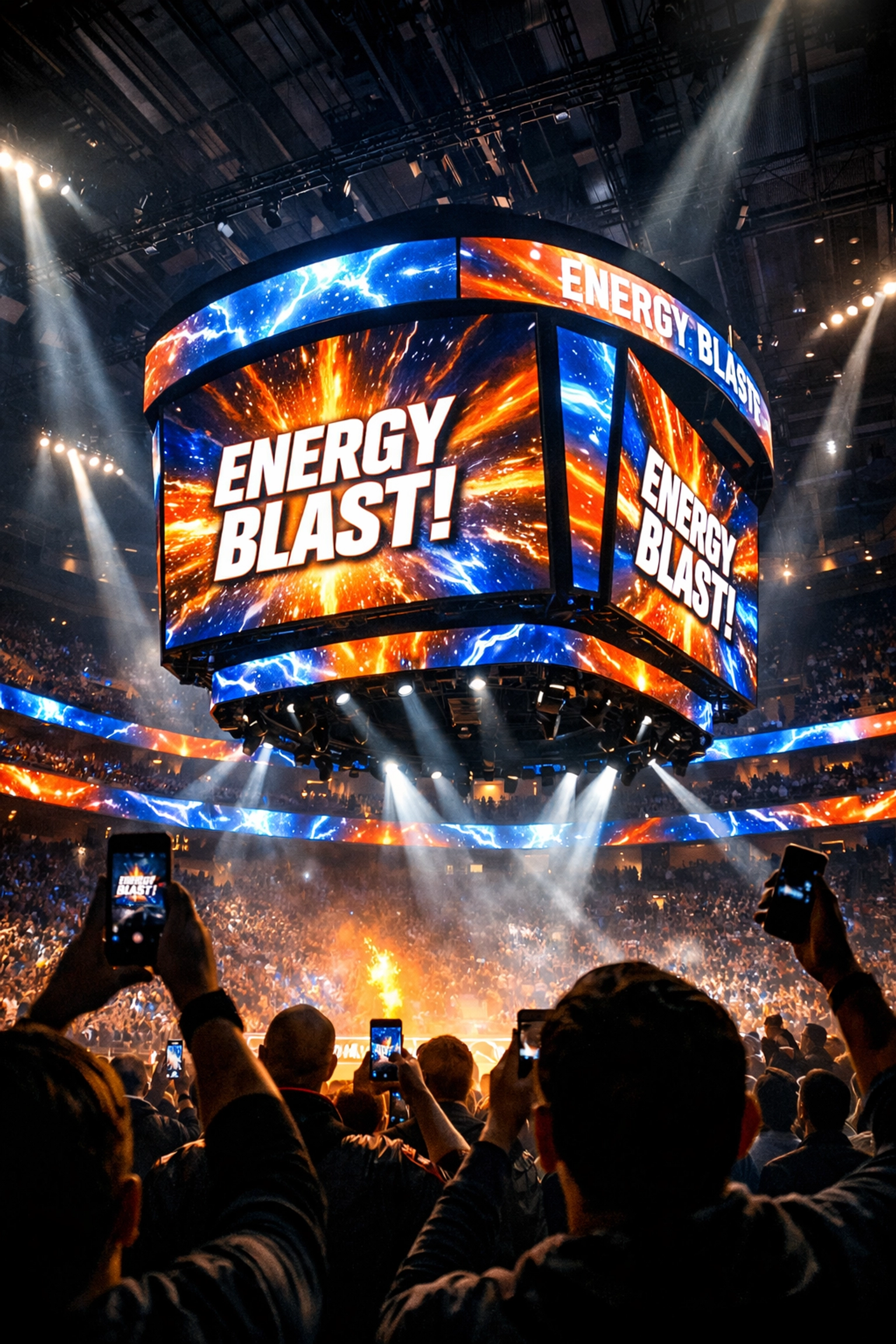 Sports arena LED video boards creating immersive fan experience with digital signage displays