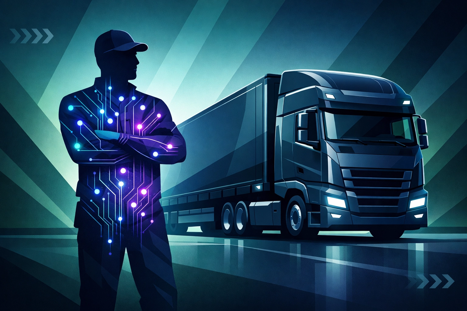 A newly qualified HGV driver silhouette symbolizing professional expertise and training in the logistics sector.