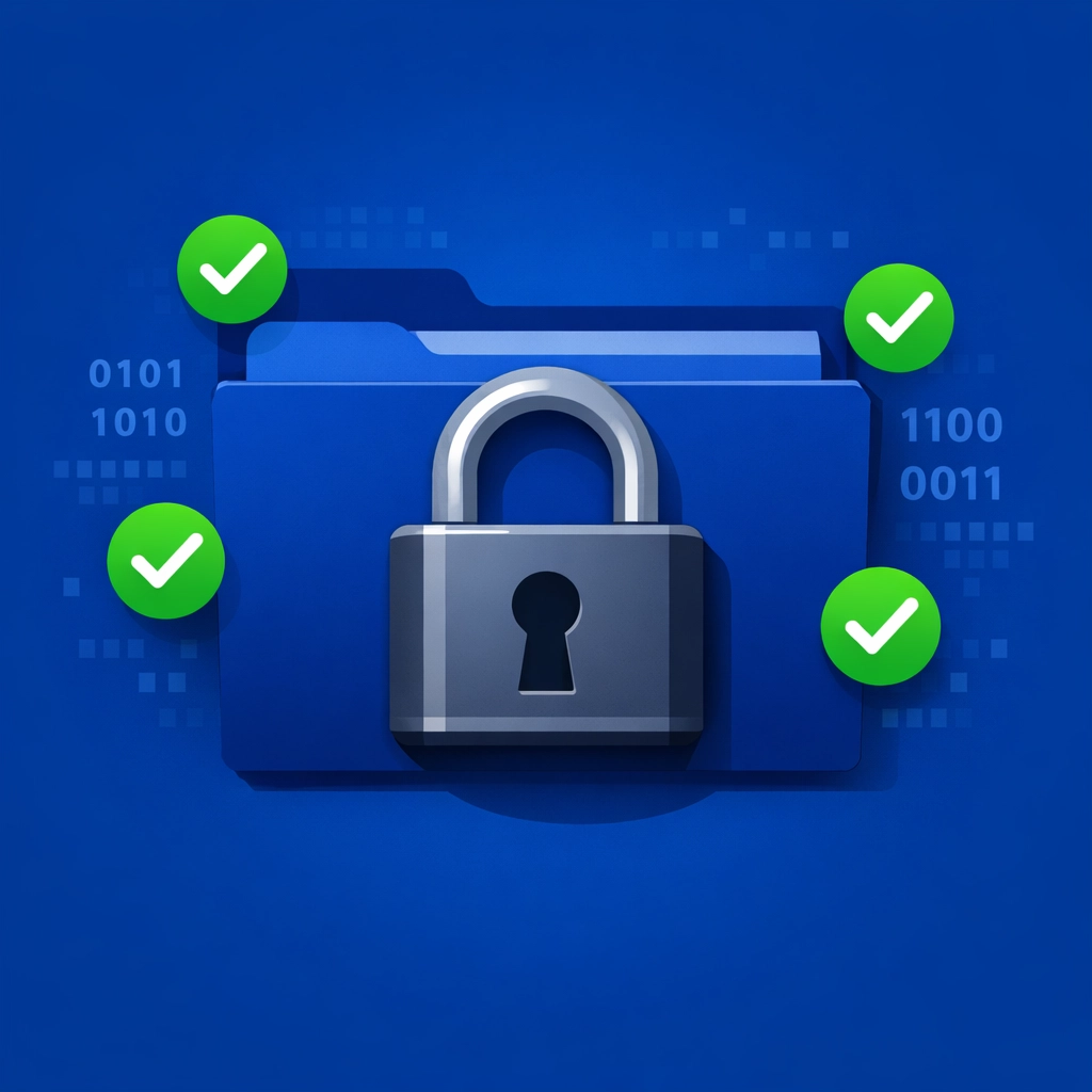 Secure digital tax folder with a padlock icon representing encrypted data protection and safe document uploads.