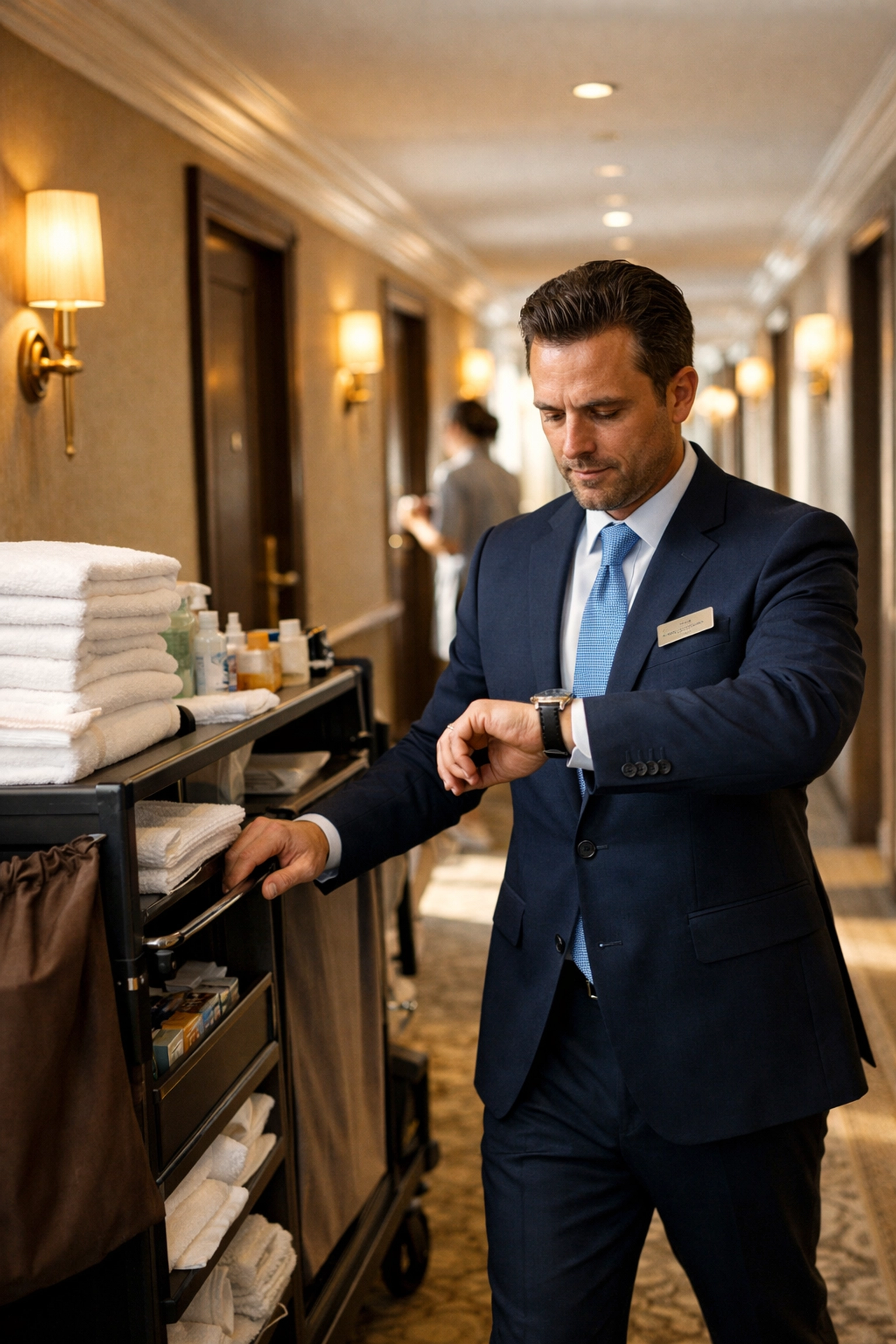 Hotel housekeeping cart in corridor showing urgent staffing needs for Indianapolis properties