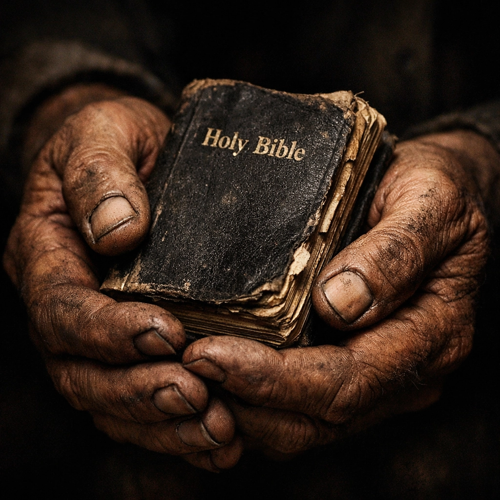 Weathered hands holding a worn Bible, representing the resilient faith of Christians facing global persecution.