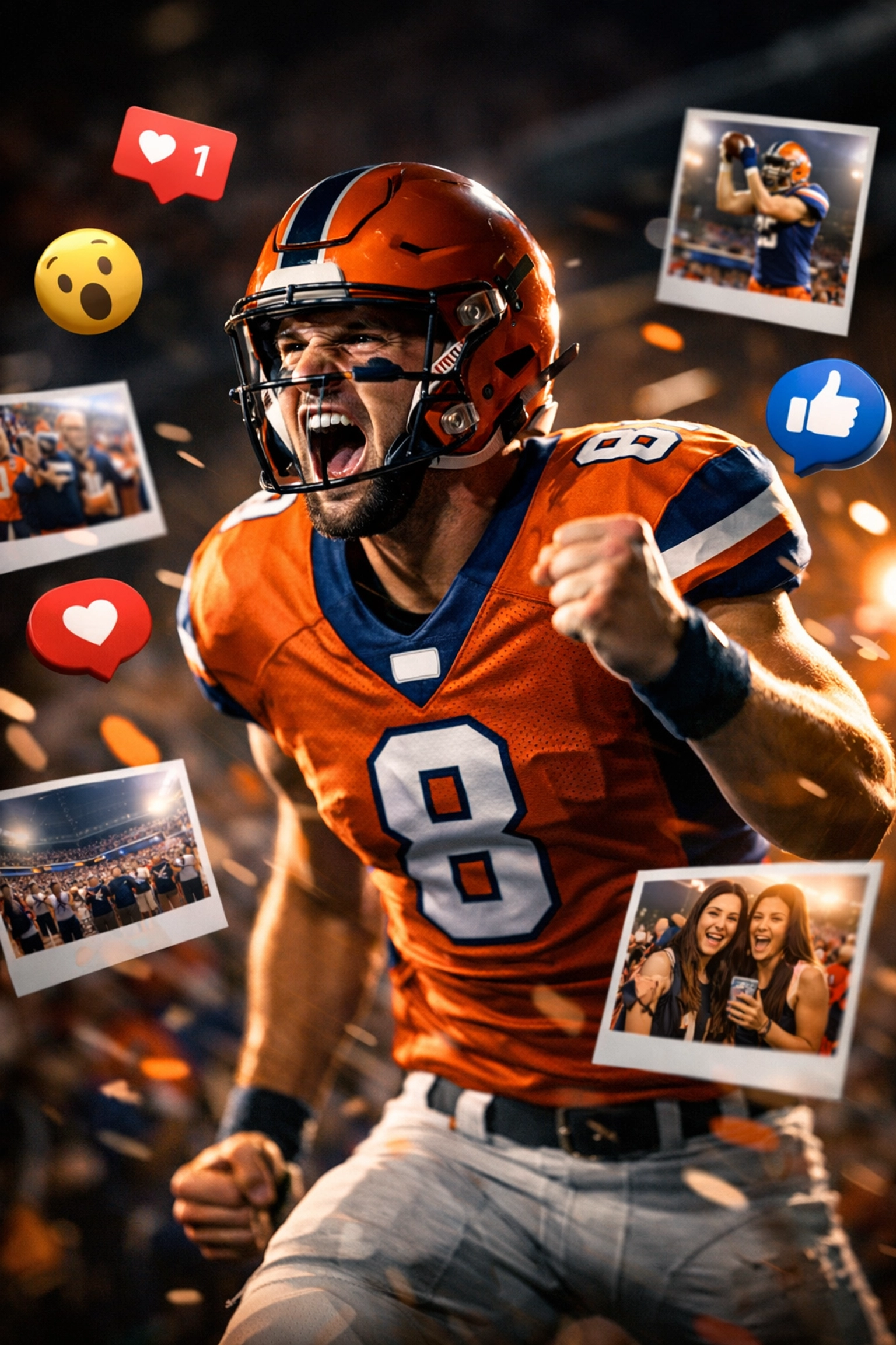 College athlete brand ambassador celebrating with social media engagement around NIL partnership