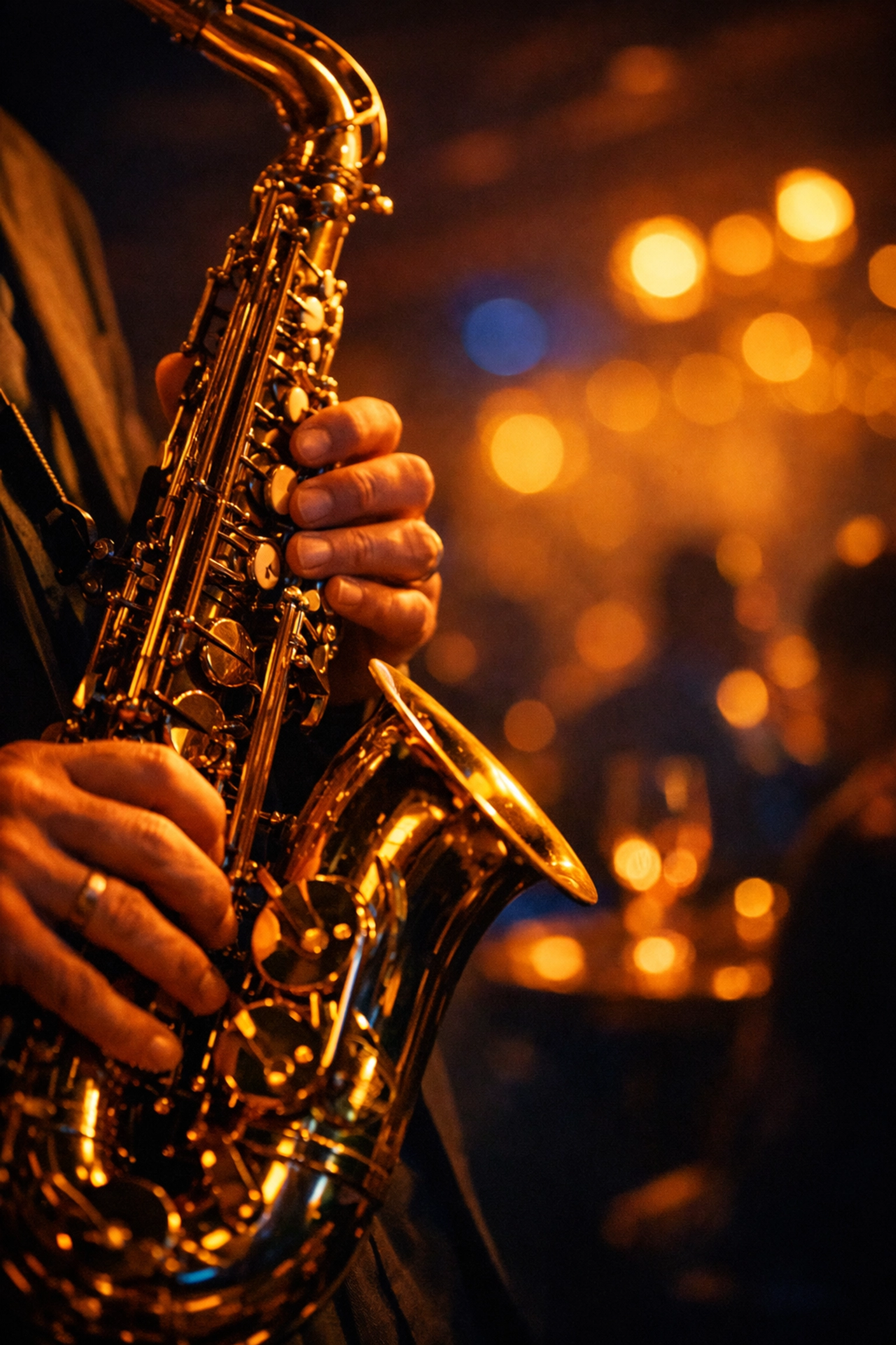 Jazz saxophonist performing at Scottsdale festival with audience in background