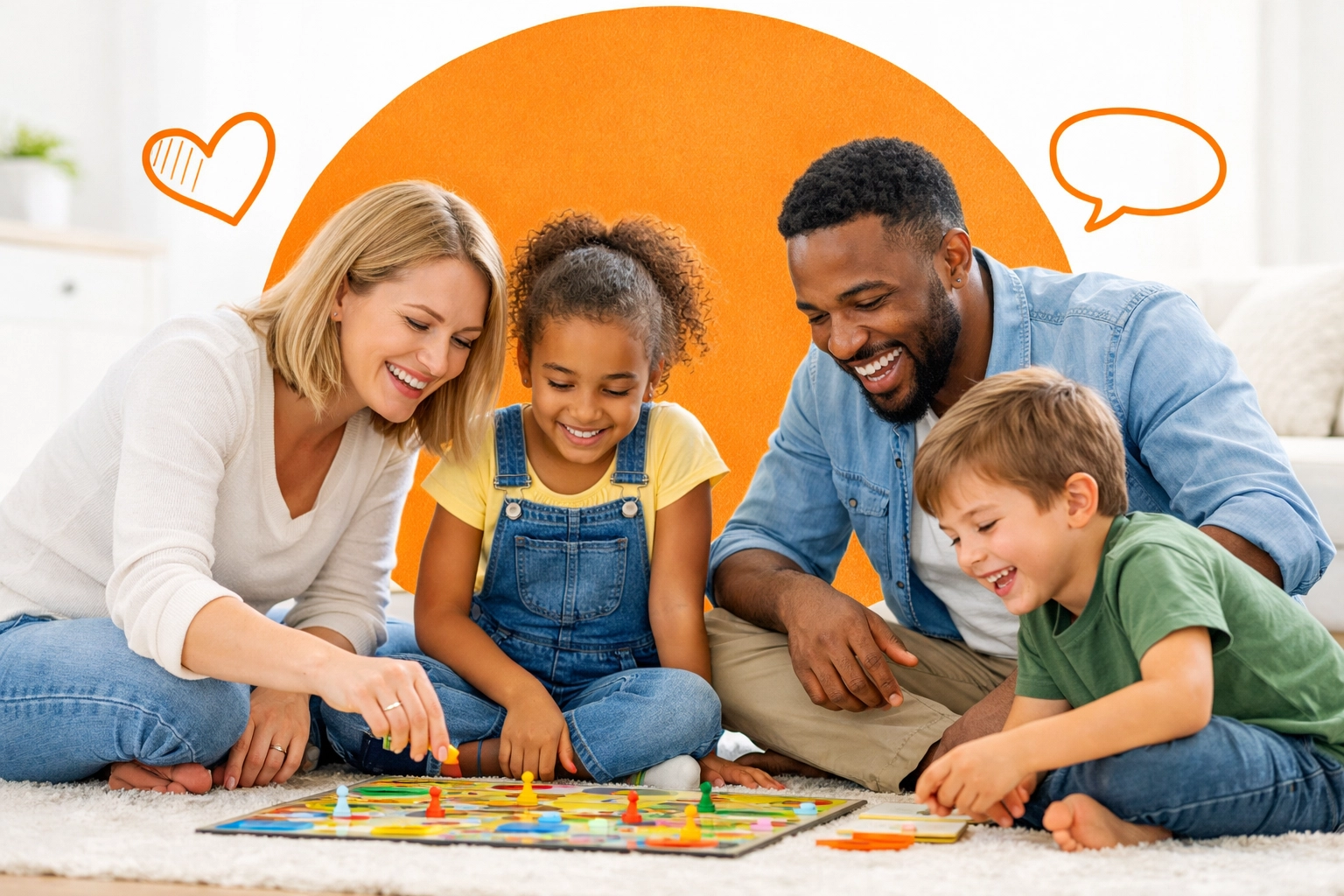 A family enjoying a board game together, showing screen-free bonding and godly balance at home.