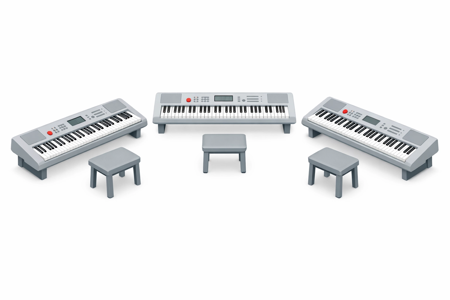 Keyboards arranged in a circle for interactive group piano classes and social music learning.