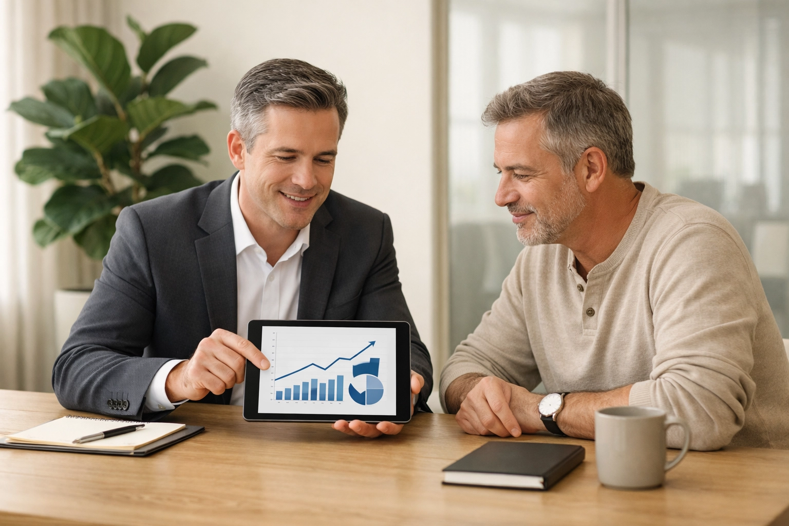 Small business owner consulting with a tax advisor about financial growth and strategic planning.