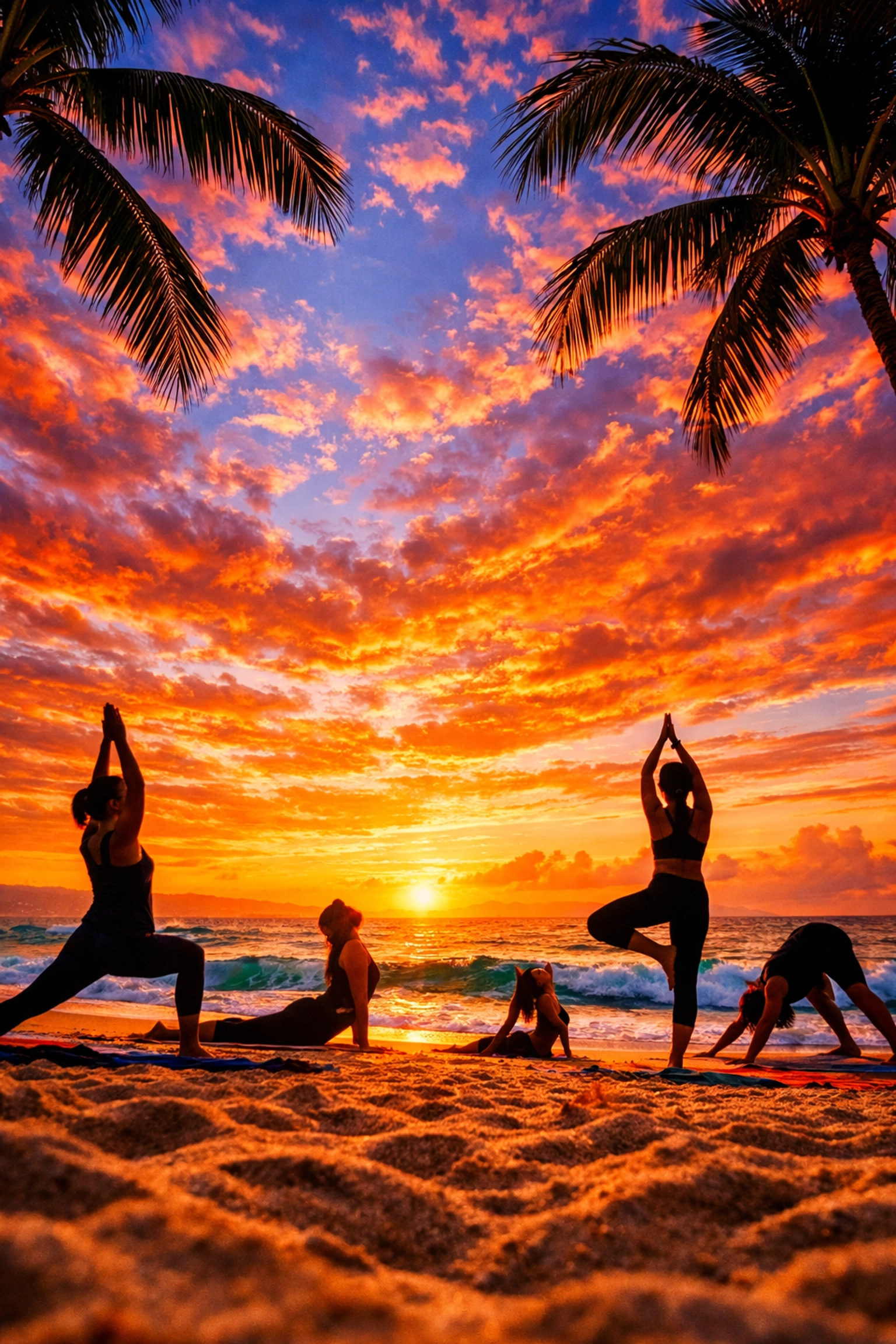 Sunrise yoga session on Puerto Vallarta beach with ocean views