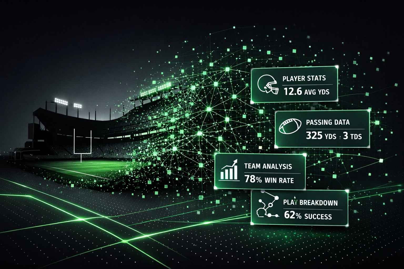 Bogey Teams; a digital mesh of football stadium data points replacing traditional team history narratives.