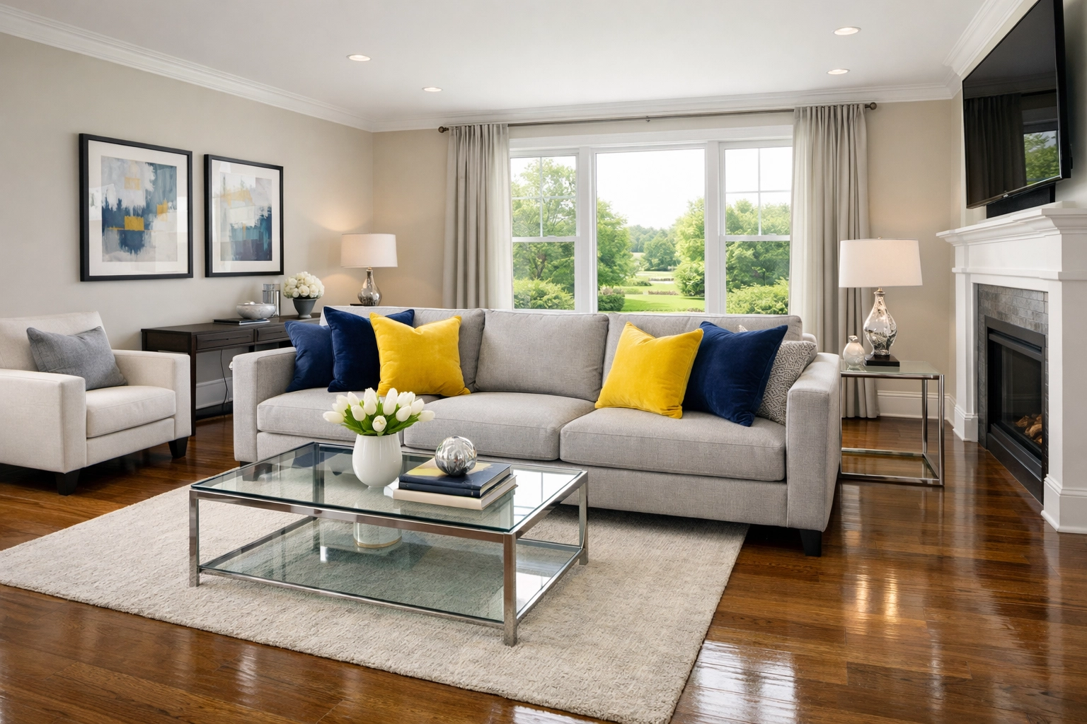 Spotless living room featuring results of residential cleaning services in Leominster MA.