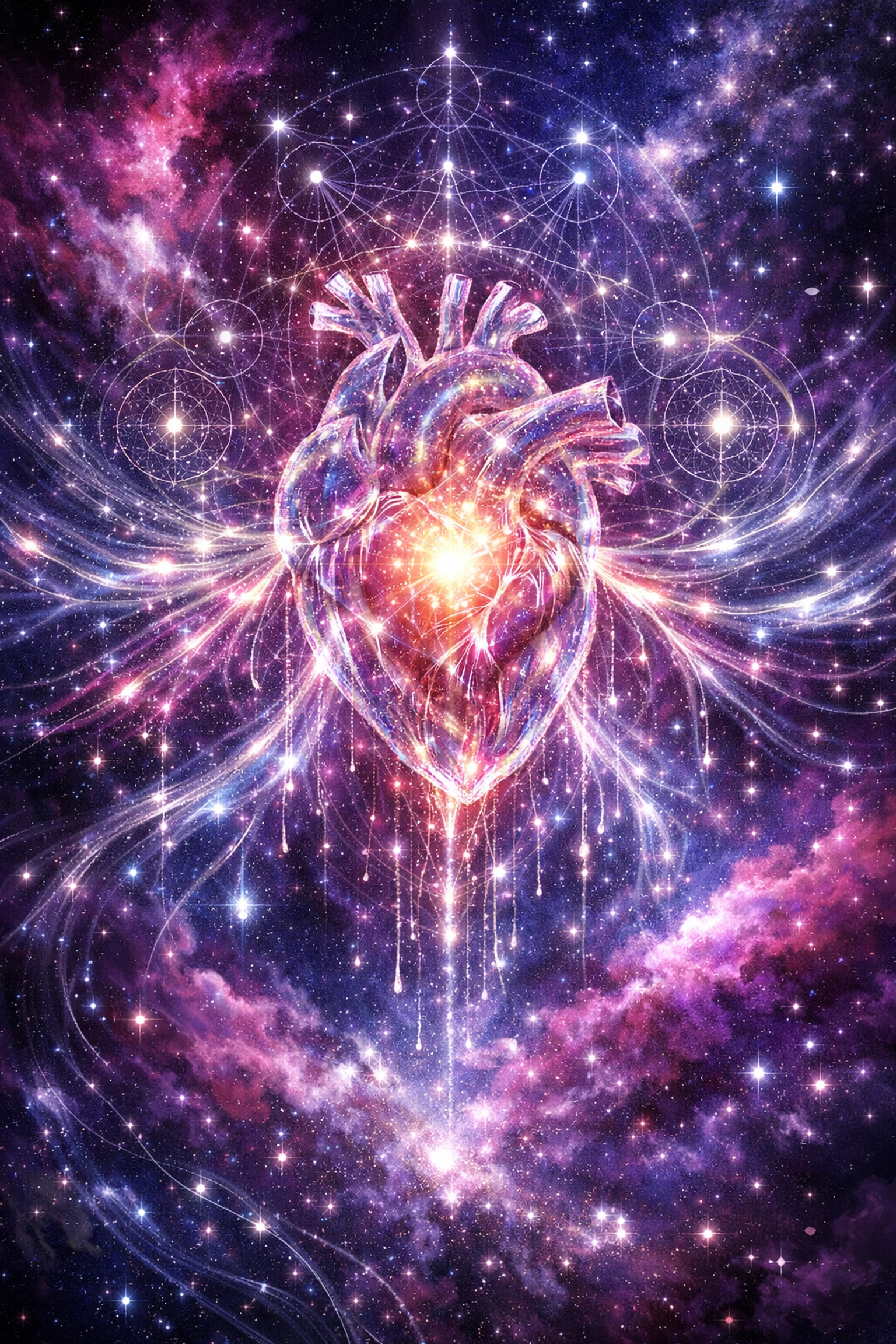 Visionary art of a crystalline heart in space representing expanded emotional capacity for success.