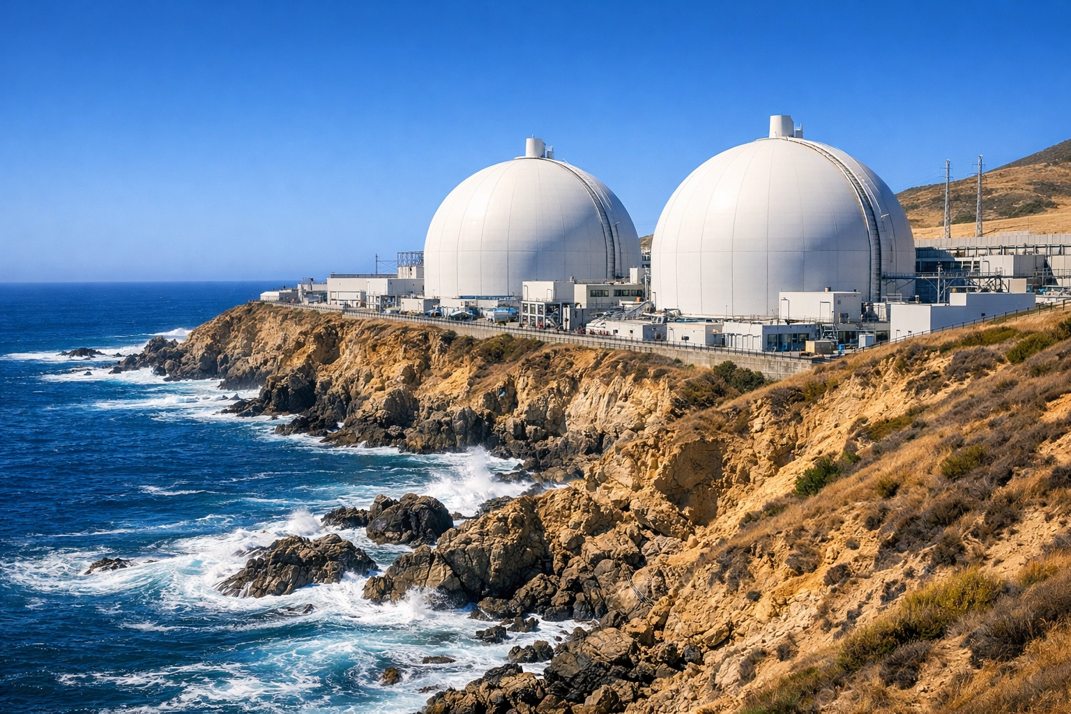 Diablo Canyon nuclear reactor domes on the California coast for energy grid reliability