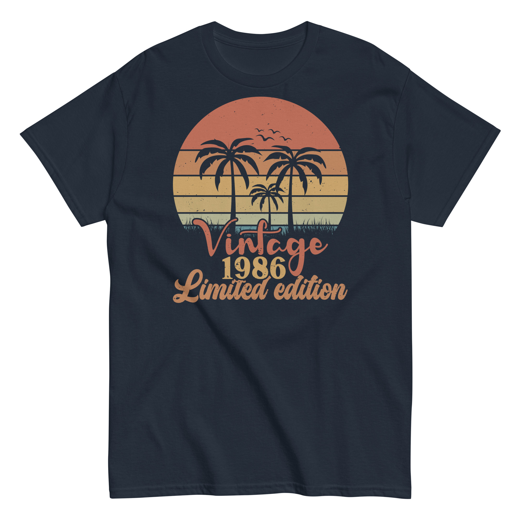 Navy Blue Retro Sunset 1986 T-Shirt
