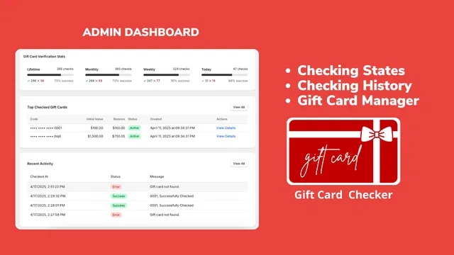 Gift card checker dashboard