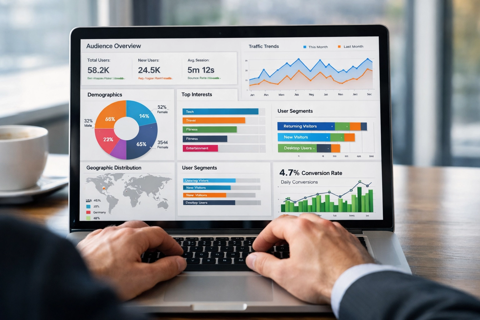 Microsoft Ads analytics dashboard showing audience segmentation and campaign performance data