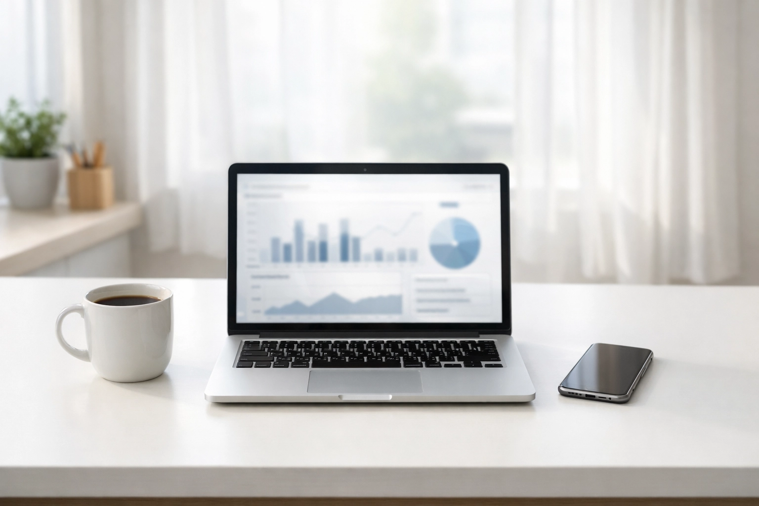 Minimalist office desk with a laptop displaying tax software used for professional ERO workflow management.