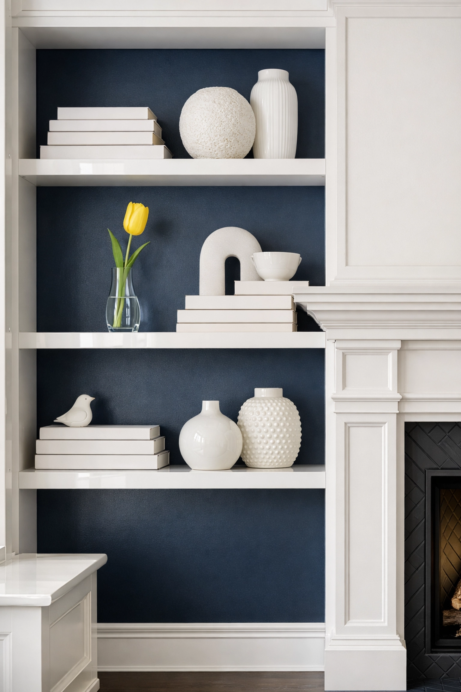 Detailed deep cleaning Worcester: Dust-free shelving and gleaming surfaces in a modern living room.