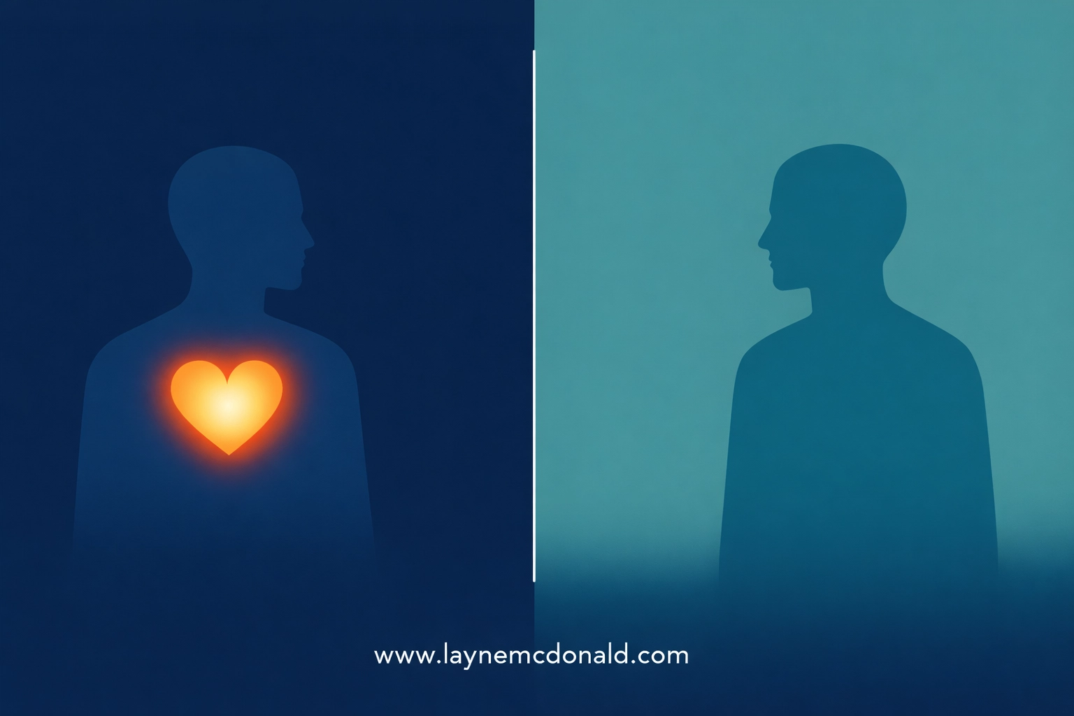 Minimalist silhouettes with a glowing heart and boundary line, showing the distinction between forgiveness and reconciliation.