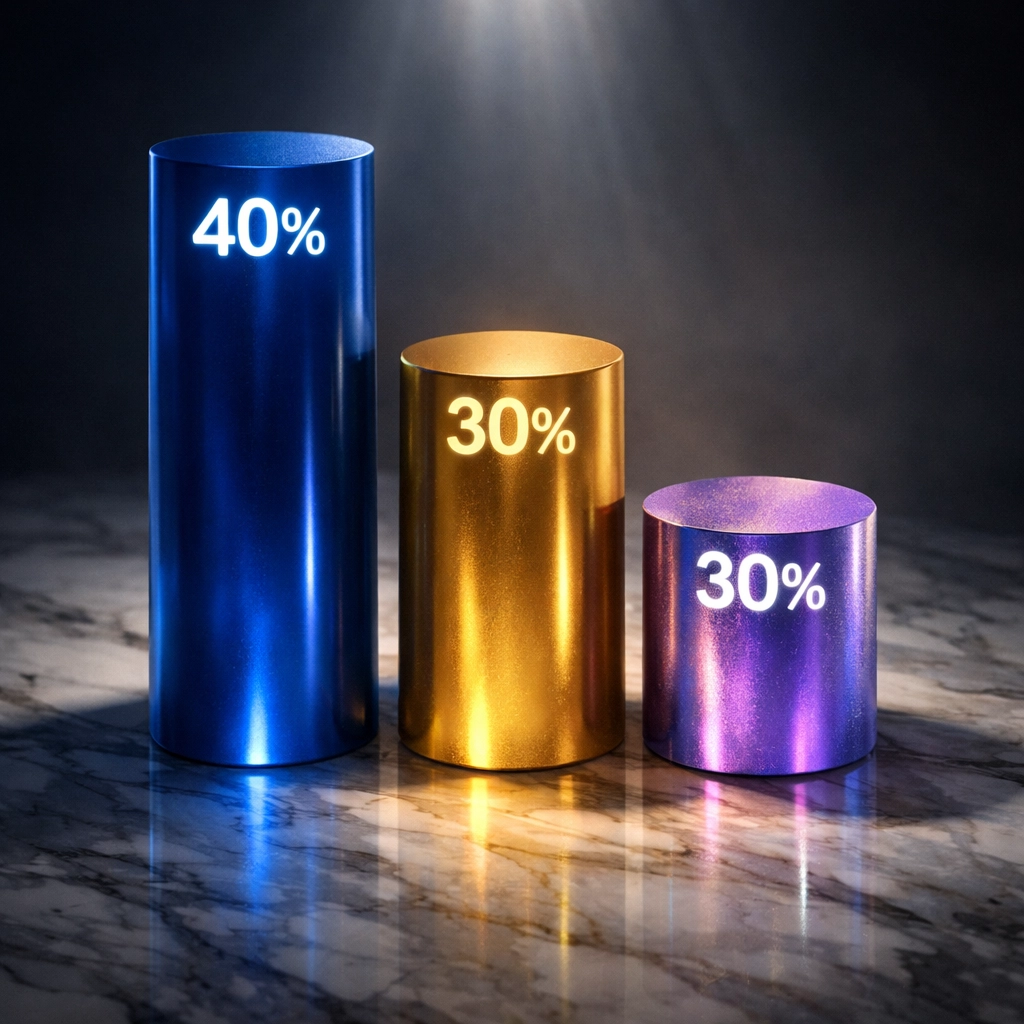 40/30/30 portfolio allocation breakdown showing equities, fixed income, and alternatives distribution