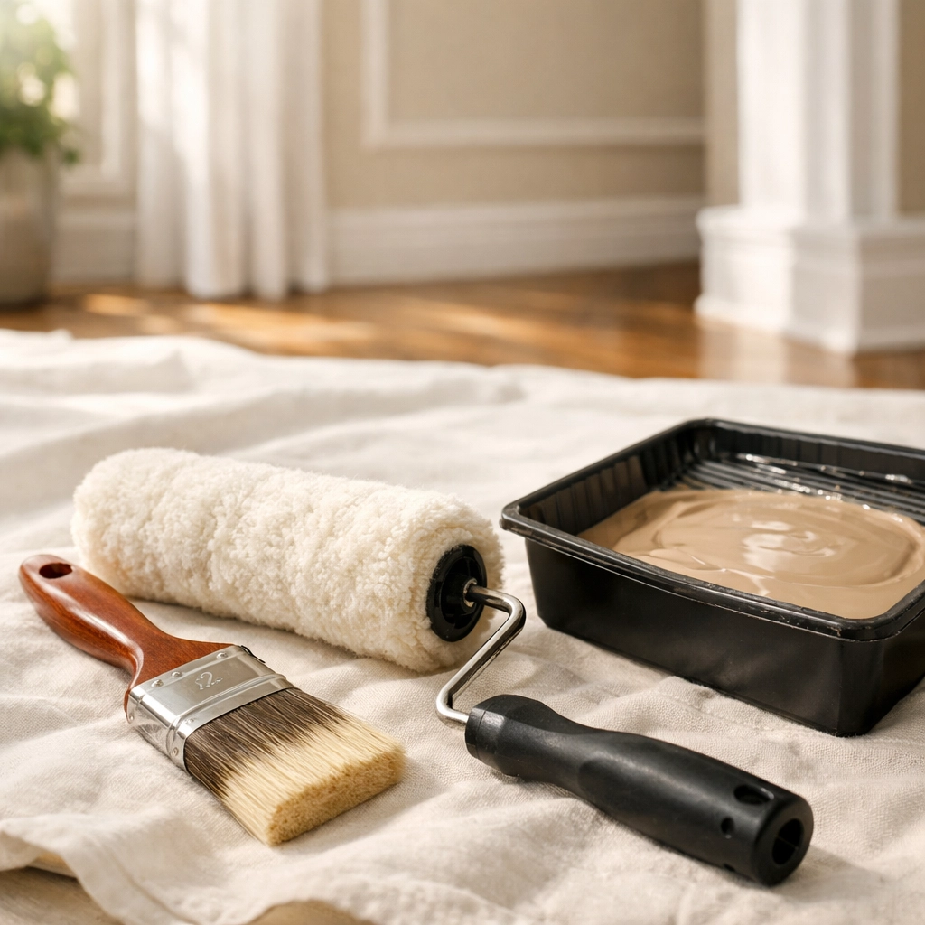 High-quality brushes and rollers used for professional interior painting Orlando.