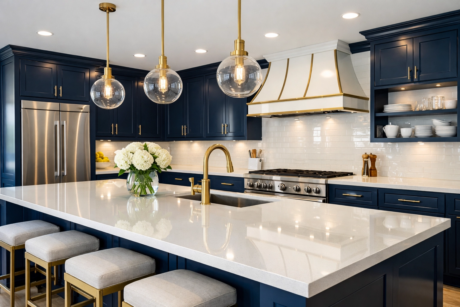 Pristine Worcester kitchen with white countertops following reliable house cleaning Worcester MA.