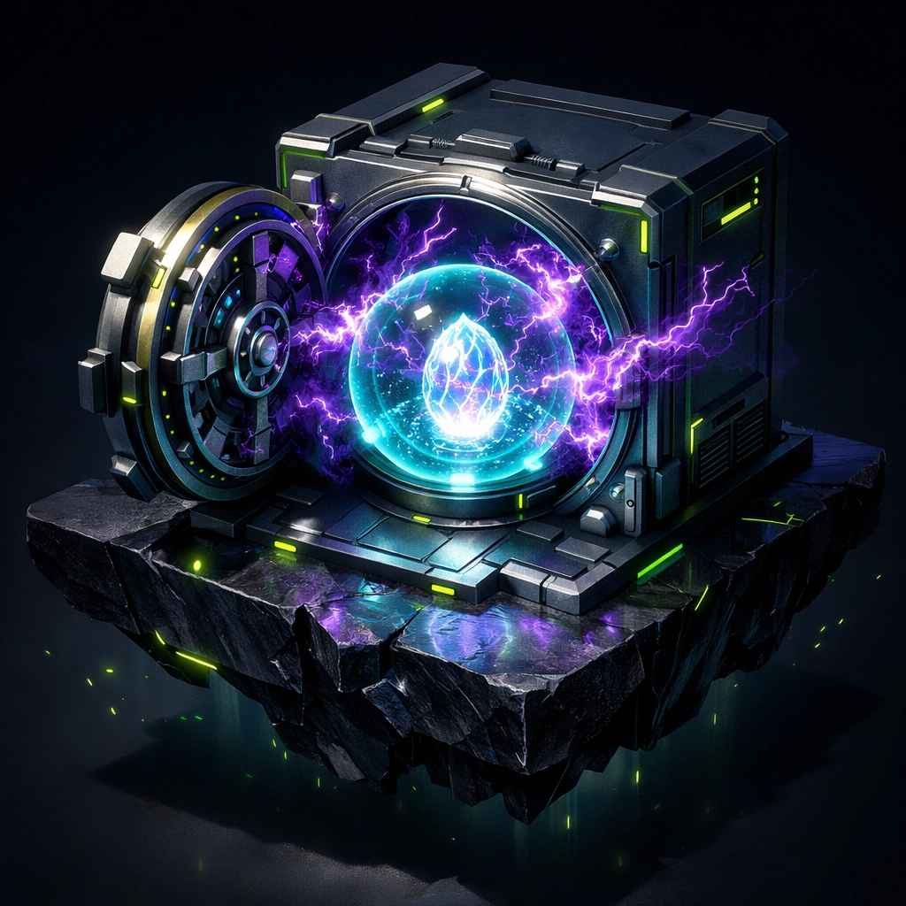 Digital vault protecting LUSD stablecoin assets from crypto market volatility and price swings.