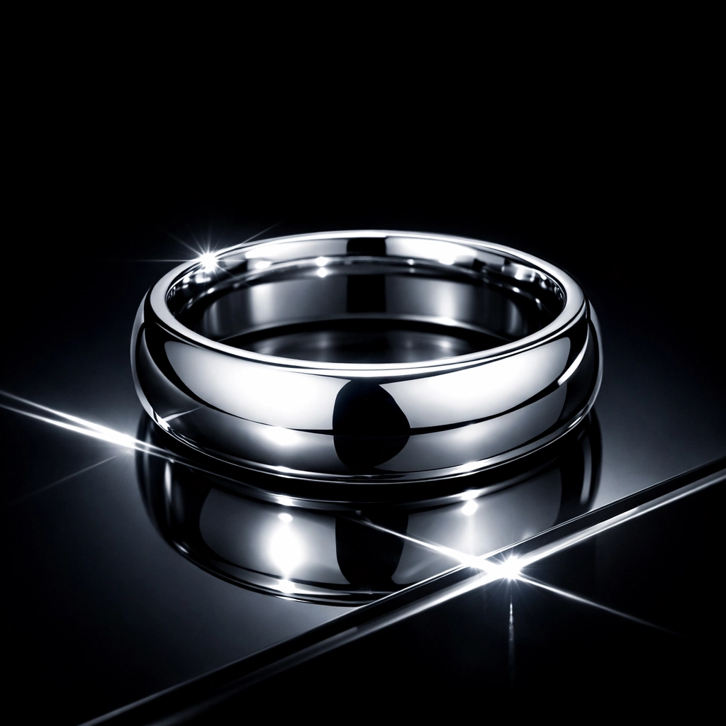 Brilliant white cobalt chrome ring for men featuring a high-polish, scratch-resistant finish.