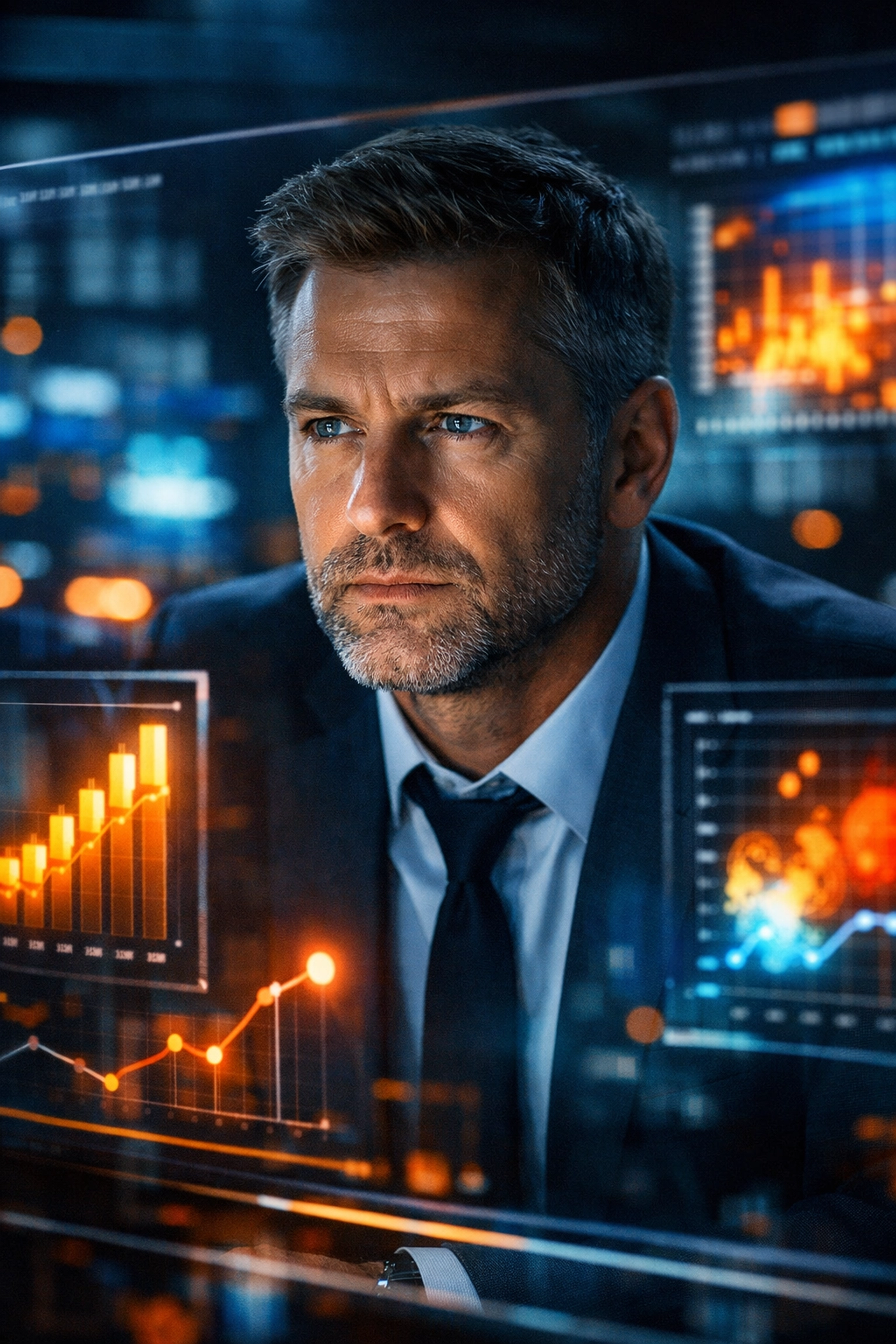 CMO monitoring Super Bowl marketing ROI and real-time data spikes in a digital command center.