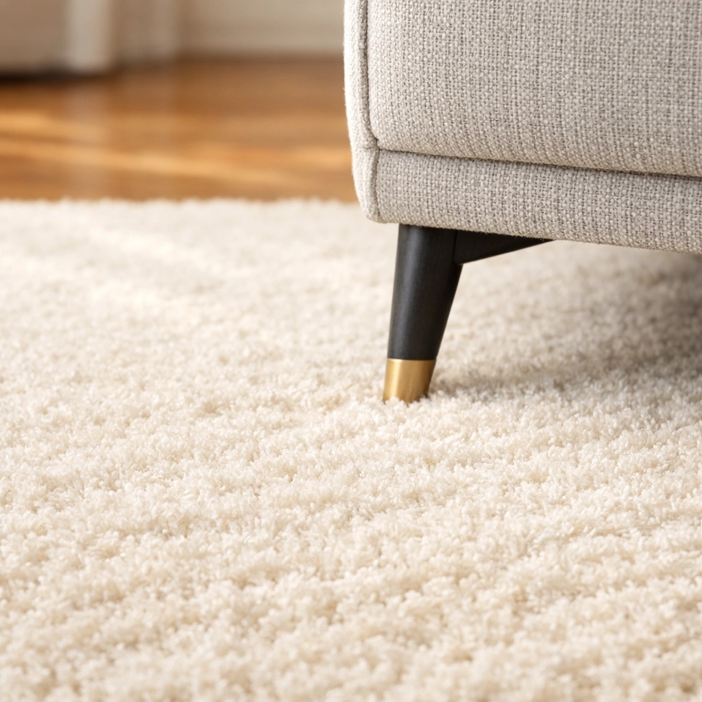 Cleaned cream area rug and upholstered furniture from expert carpet and upholstery cleaning in Westchester.
