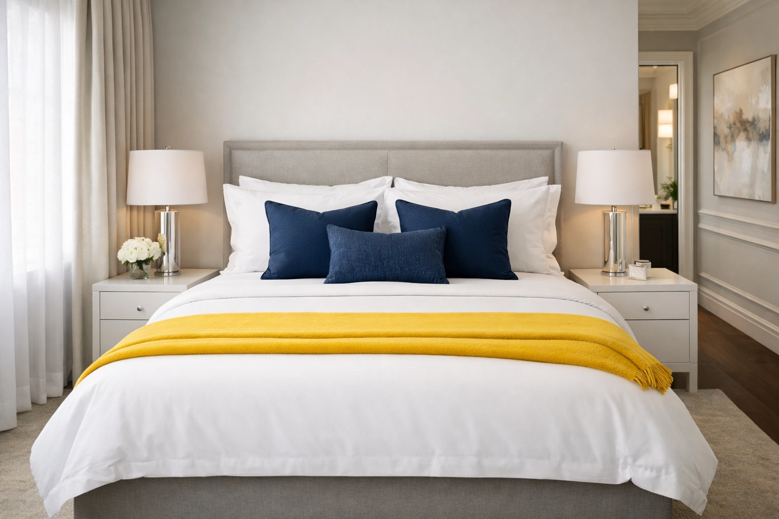 Flawlessly organized Wellesley master bedroom with crisp linens, showcasing a professionally cleaned sanctuary.