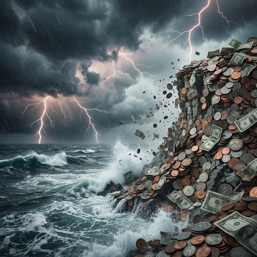 Stormy financial scene reflecting portfolio risk and market volatility in traditional investment strategies