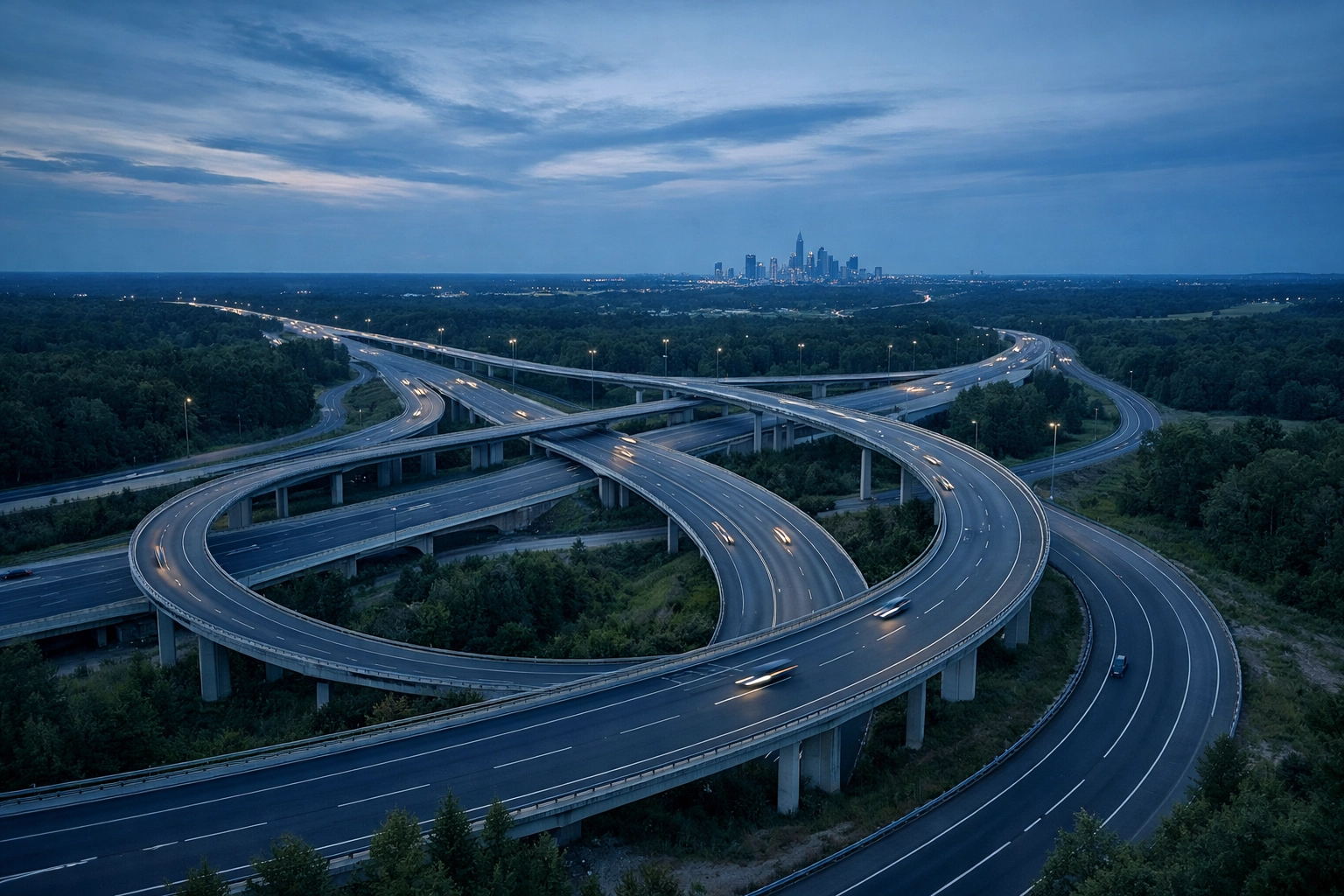 North Carolina highway interchange showing regional connectivity and infrastructure growth near Charlotte.
