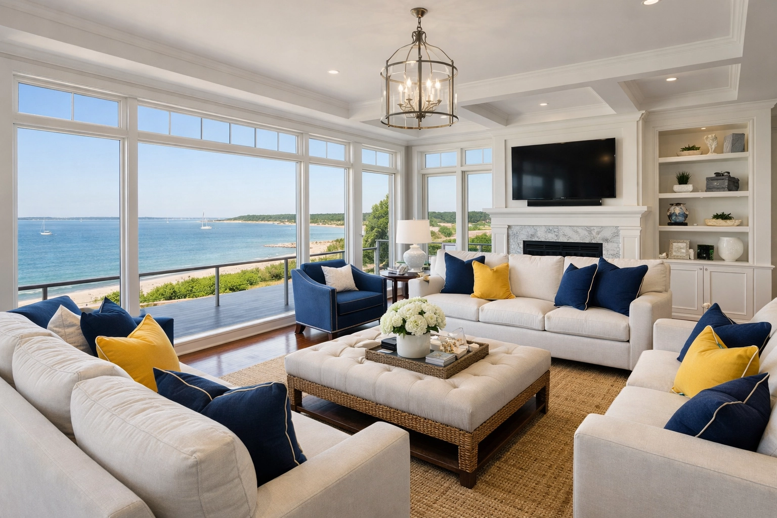 Spotless luxury living room in Duxbury showing the results of professional cleaning.