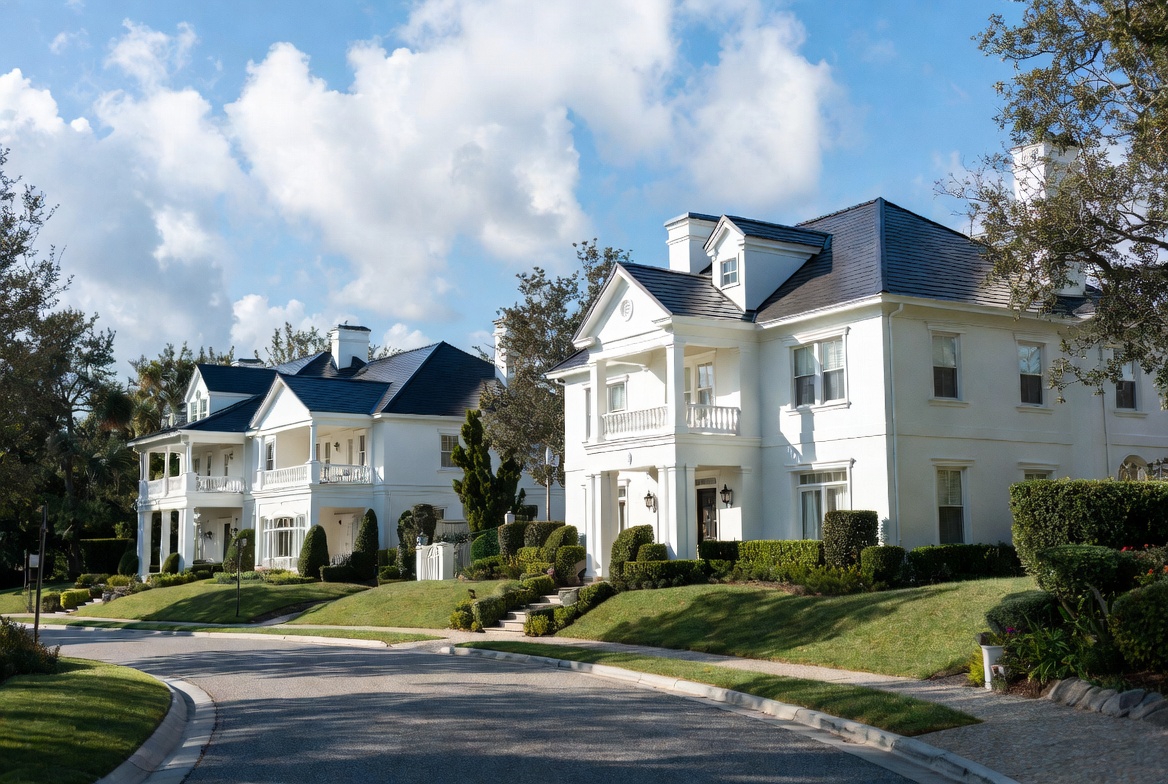 Elegant White Homes in Upscale Neighborhood