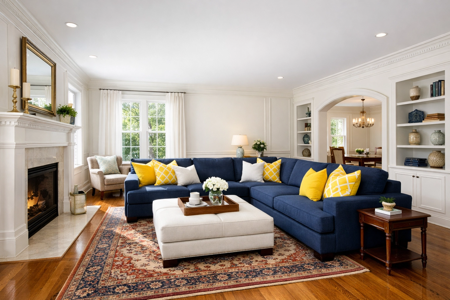 Impeccably clean and bright colonial living area in Belvidere provided by house cleaning Lowell MA.