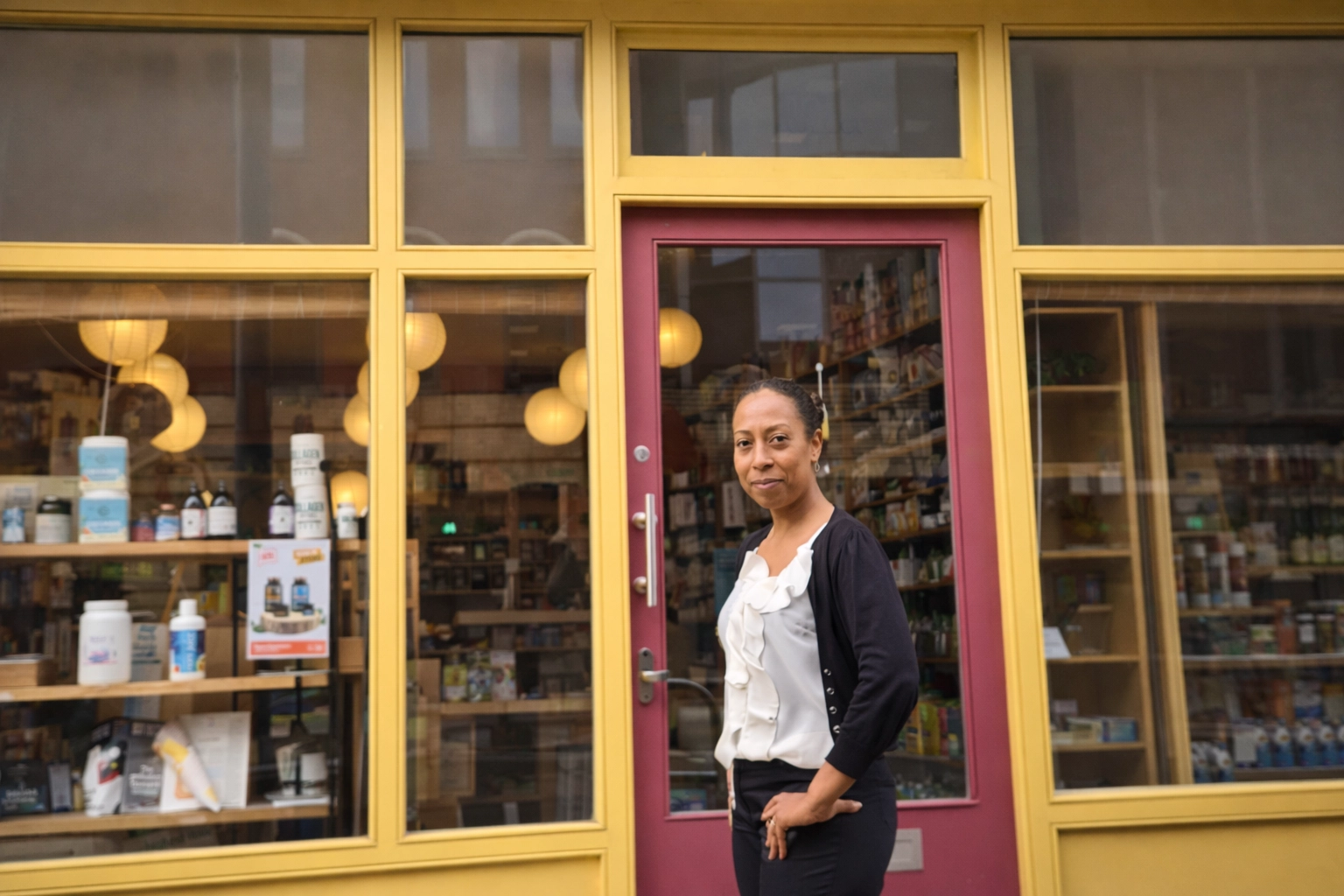 Ruth outside Health Defence Organics on King Street, Hammersmith