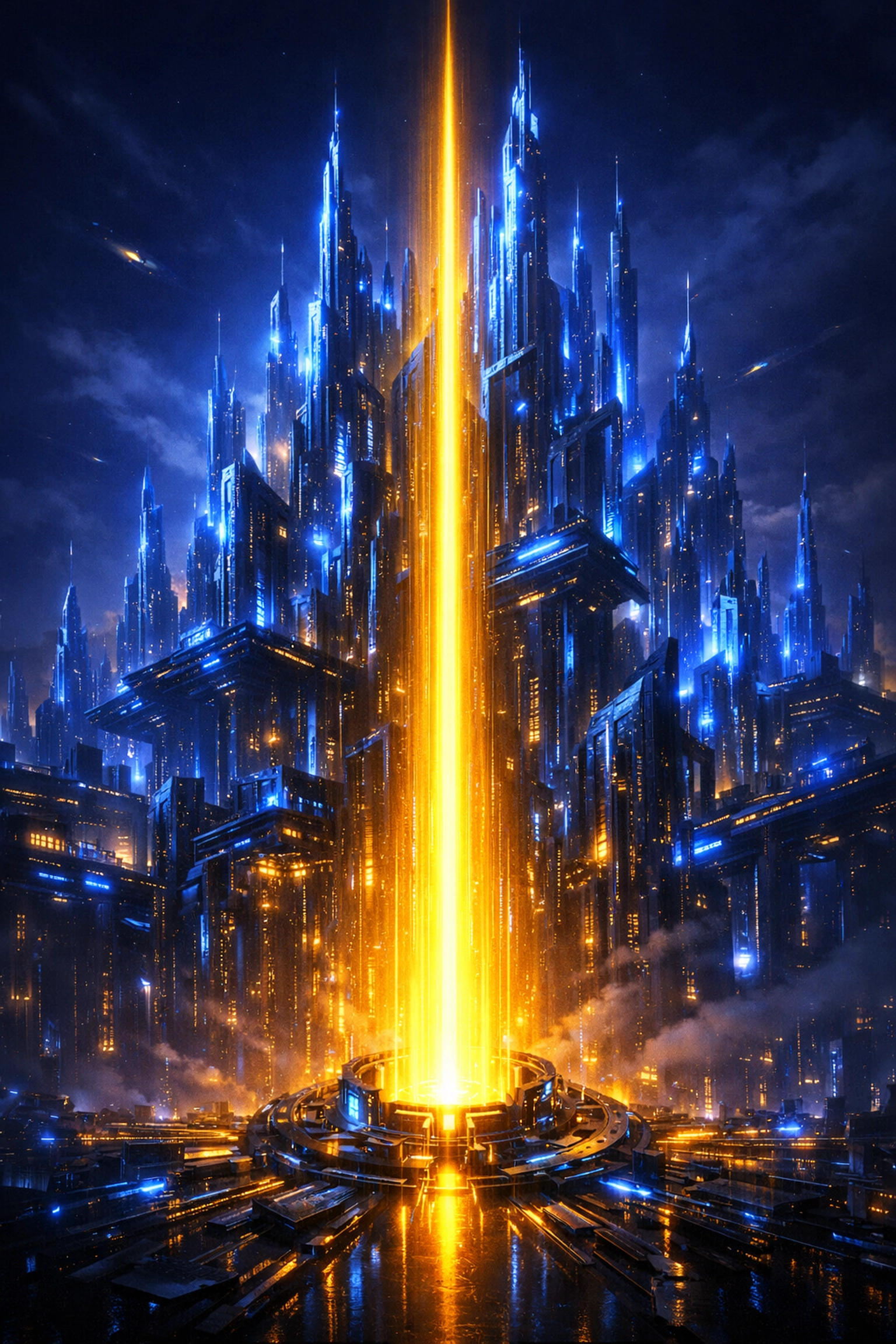 A futuristic skyline illustrating how AI customer service drives exponential business growth and scalability.