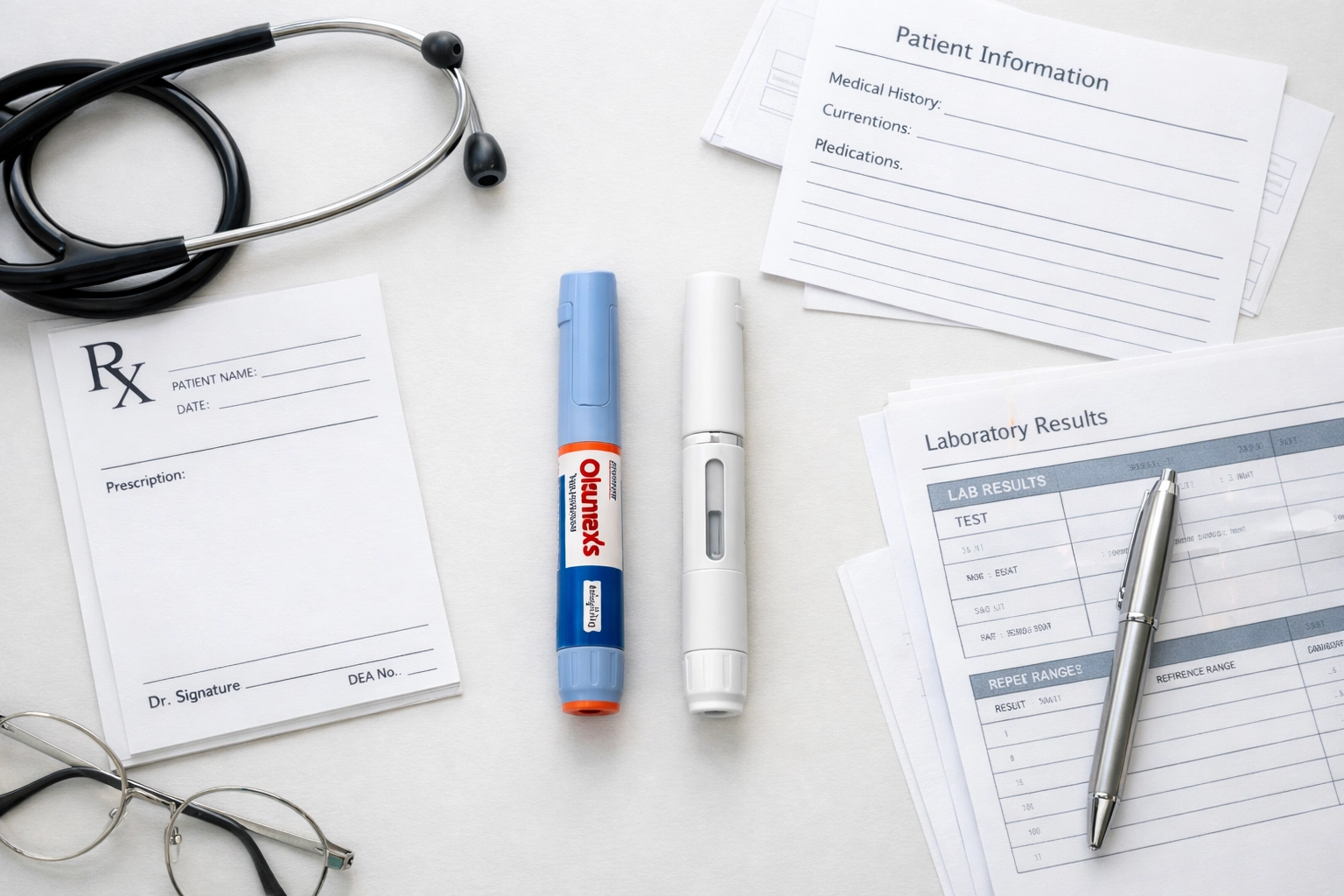 Comparison of Wegovy and compounded semaglutide weight loss medications on medical desk