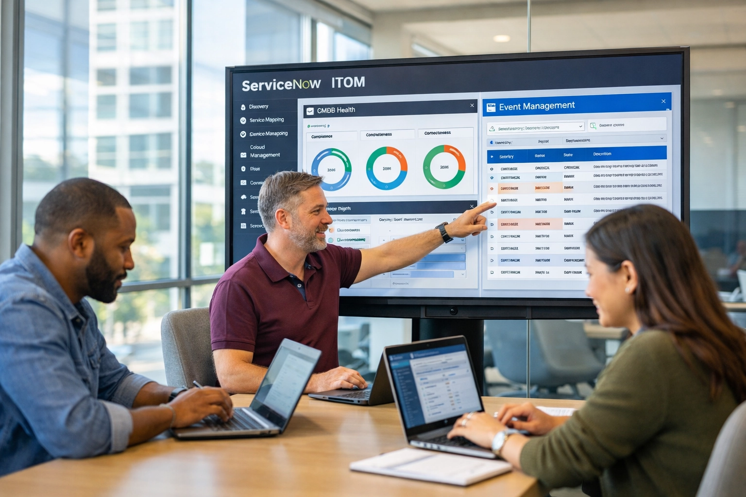 IT team training session on ServiceNow ITOM implementation and configuration best practices