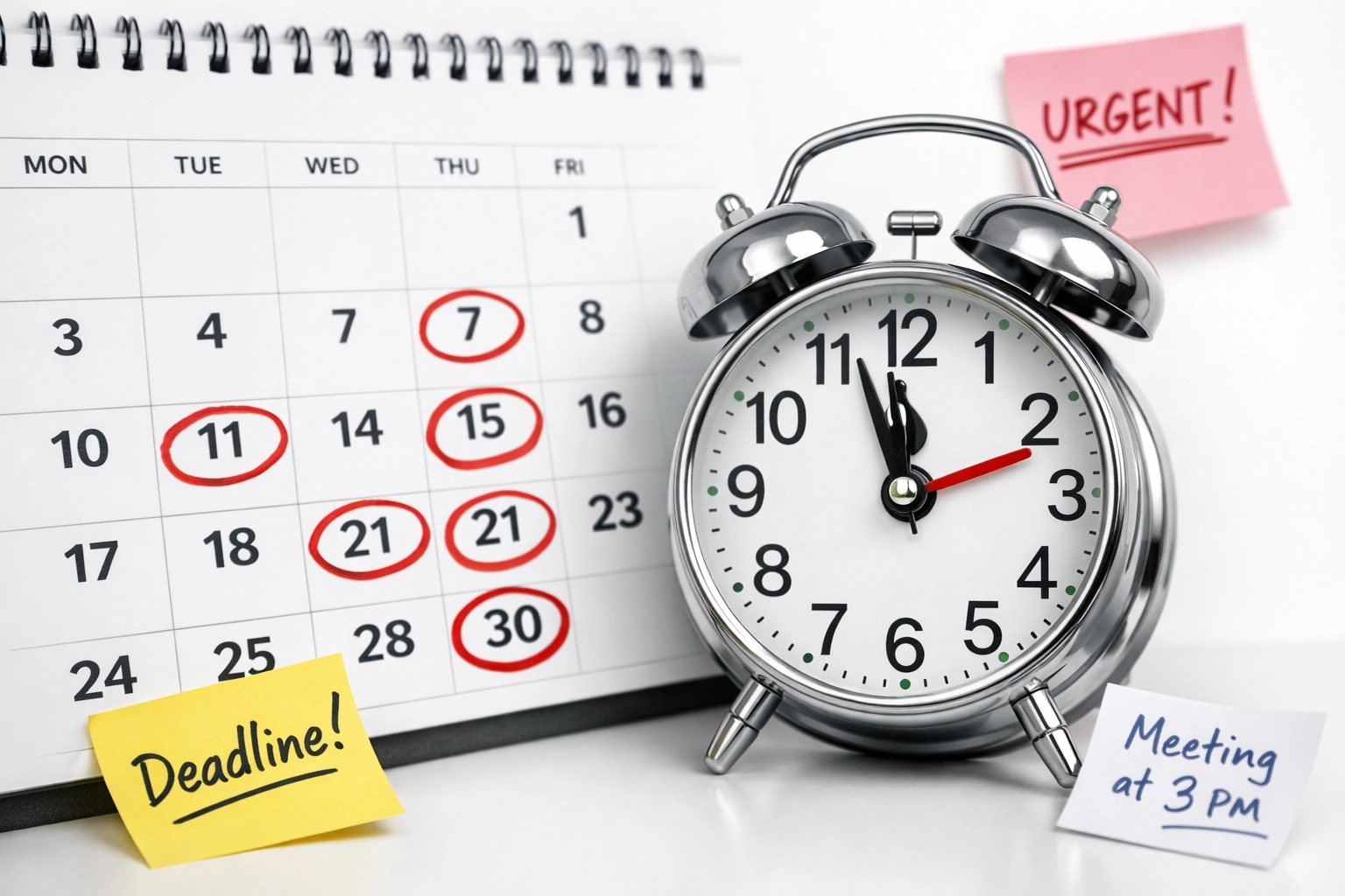 Calendar with marked BOIR filing deadlines and alarm clock showing time-sensitive compliance