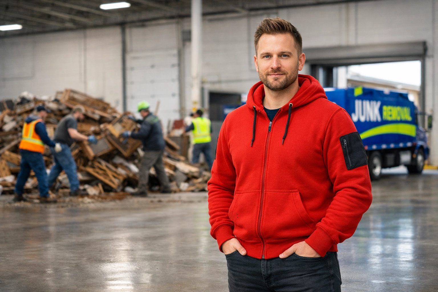 Professional warehouse cleanout in Richmond Hill showing Junk GTA team reclaiming industrial floor space.