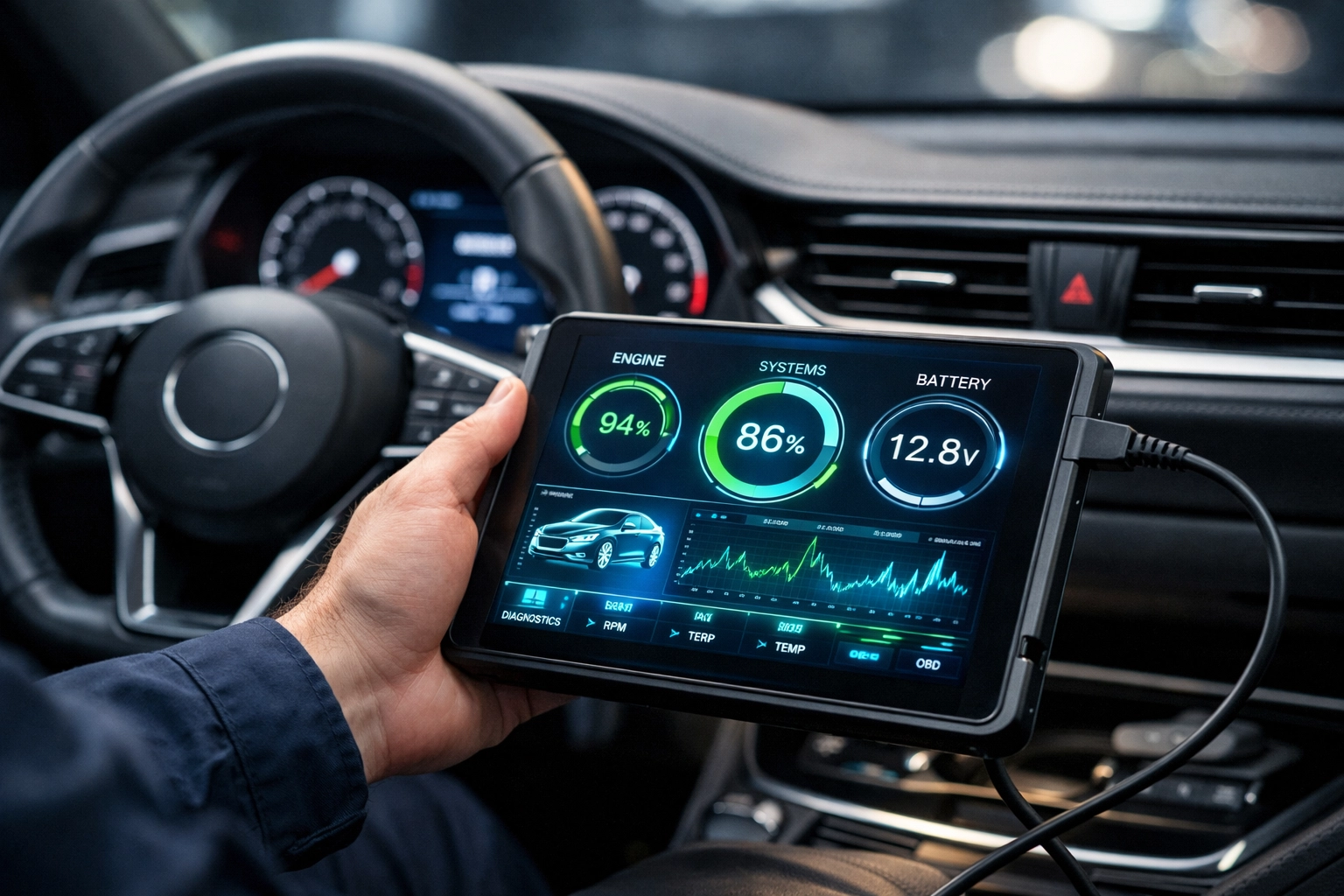 A professional mechanic performing battery registration using a digital diagnostic tool for modern auto repair.