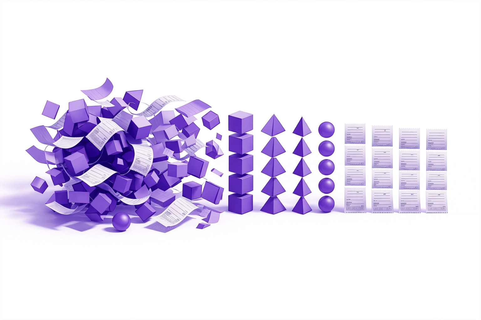 A visual representation of a bookkeeping cleanup transforming chaotic receipts into organized financial data.