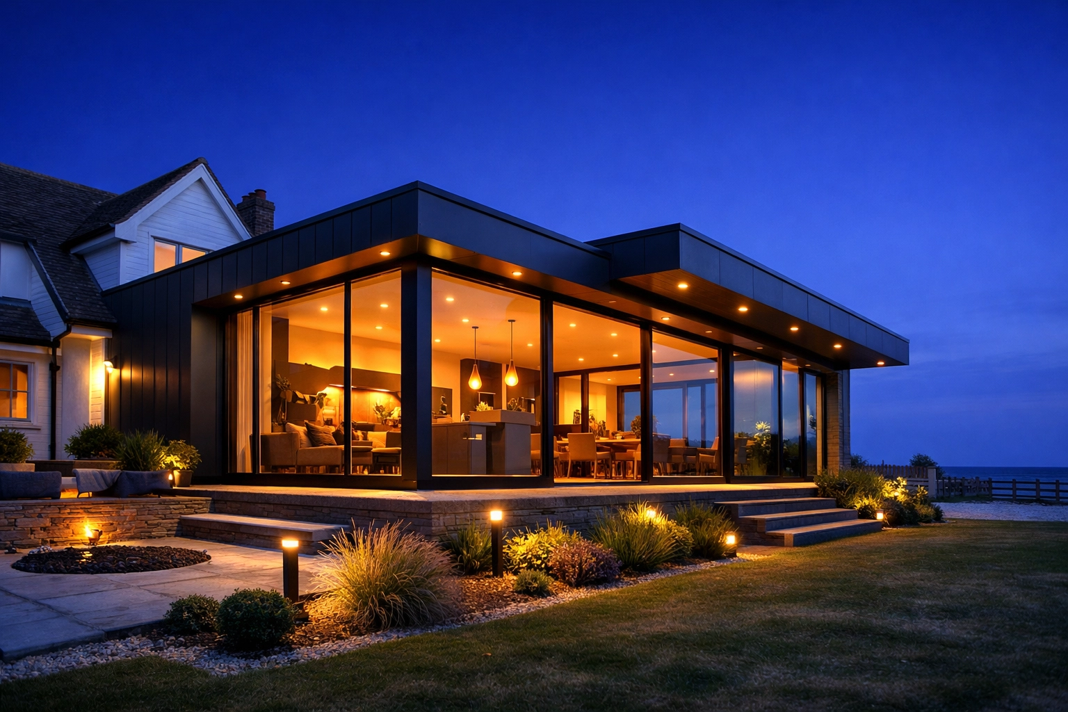 Modern coastal home extension in West Sussex showcasing energy-efficient design and expert construction.