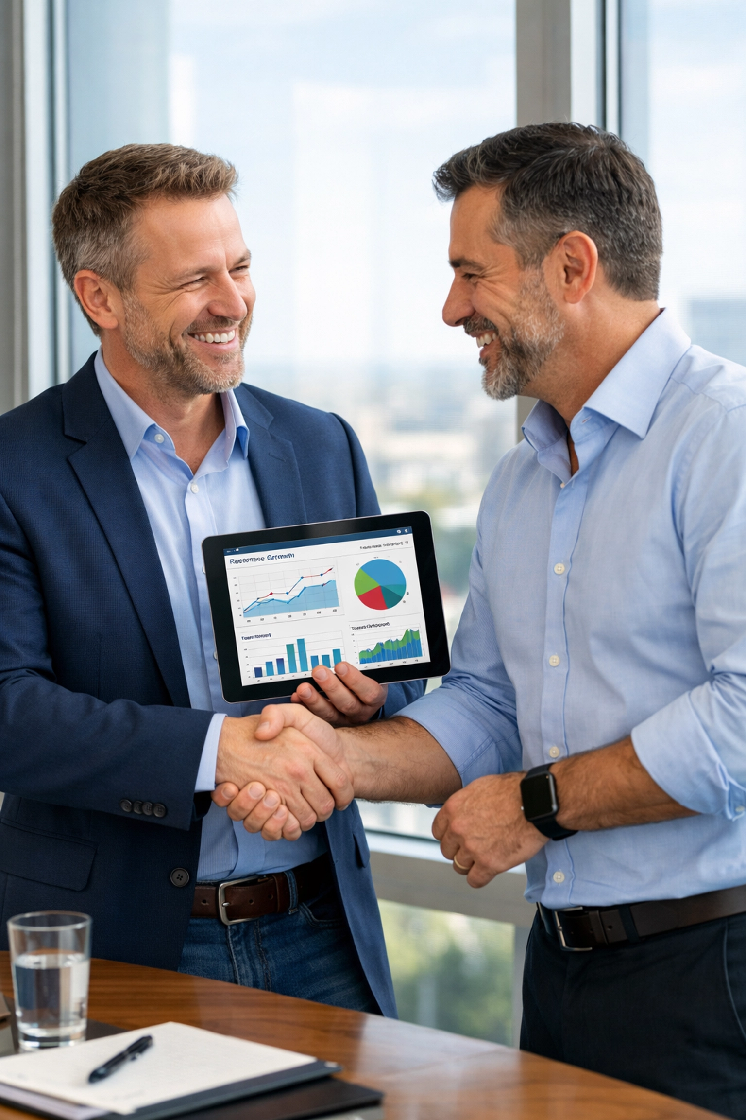 MSP business coach and client celebrating increased company value and growth results after implementing an outbound sales engine.