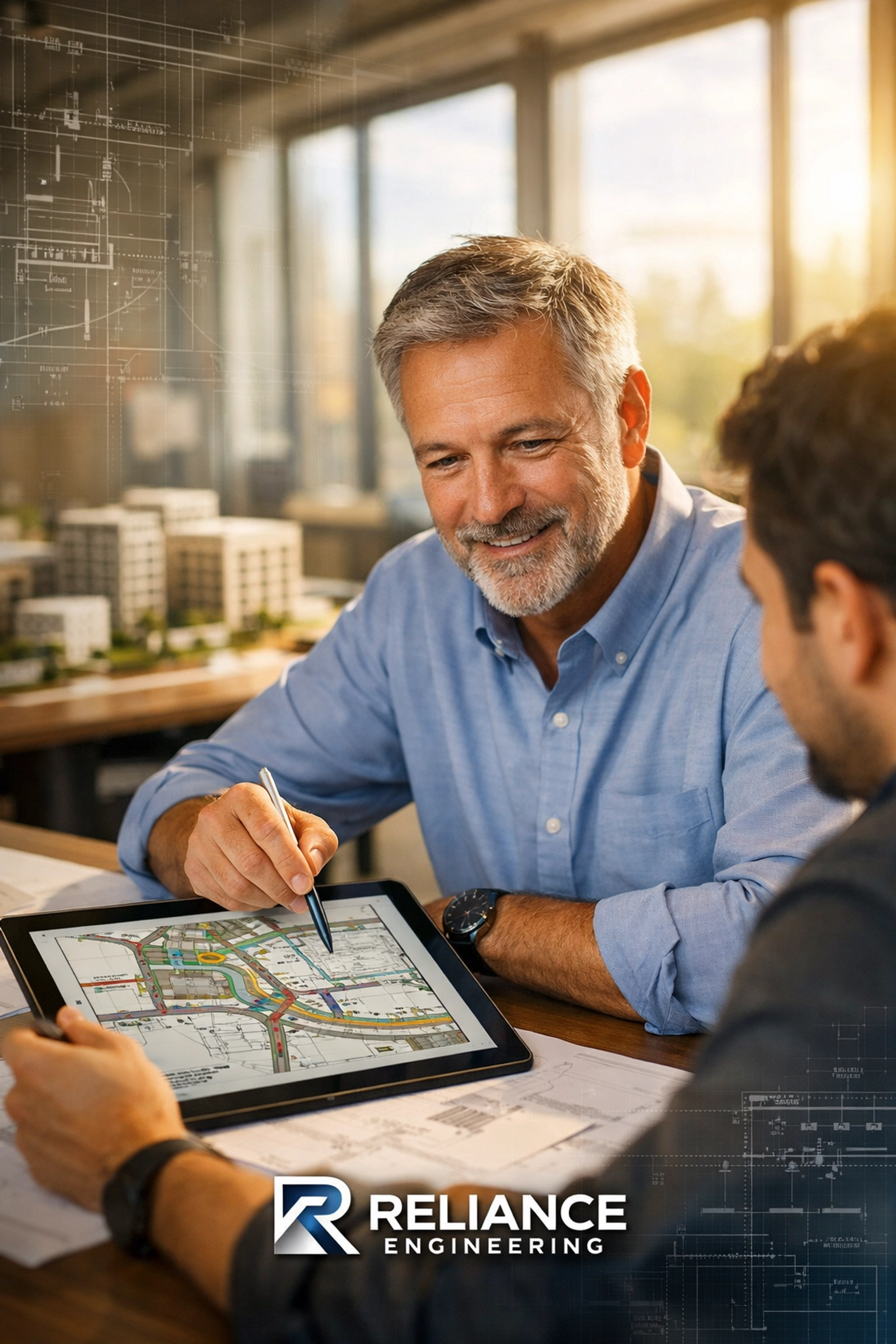 Expert engineers at Reliance Engineering reviewing a site-servicing plan for LID compliance in the GTA.